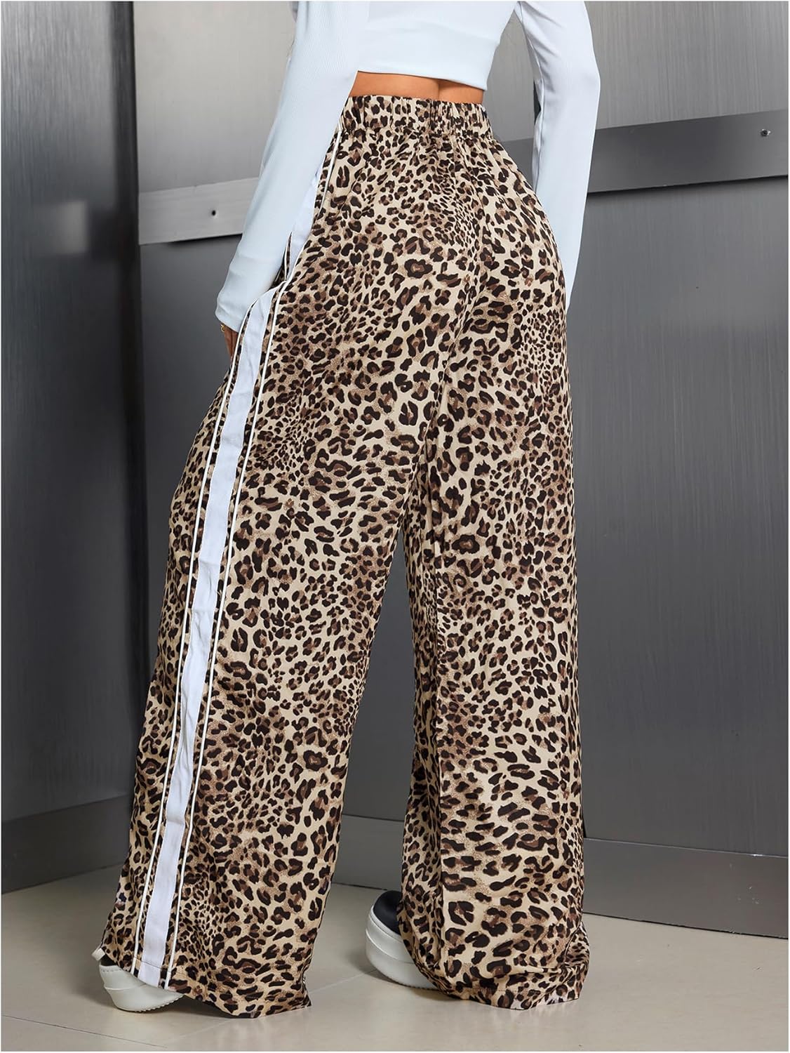 Women's Cheetah Leopard Pants Stripe Side Wide Leg Baggy Sweatpants Y2k Hip Hop Sweat Pants - Image 3