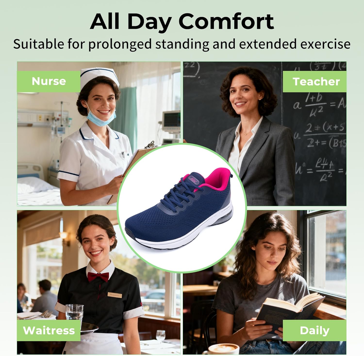 AOV Wide Toe Box Running Shoes Women Arch Support Walking Sneakers for Plantar Fasciitis Athletic Tennis Orthotic Shoes for Workout Gym Black Size 8