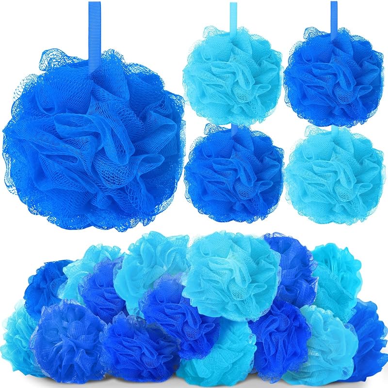 FuWeave Bucha de banho em tela para chuveiro, azul, Pacote com 24 unidades