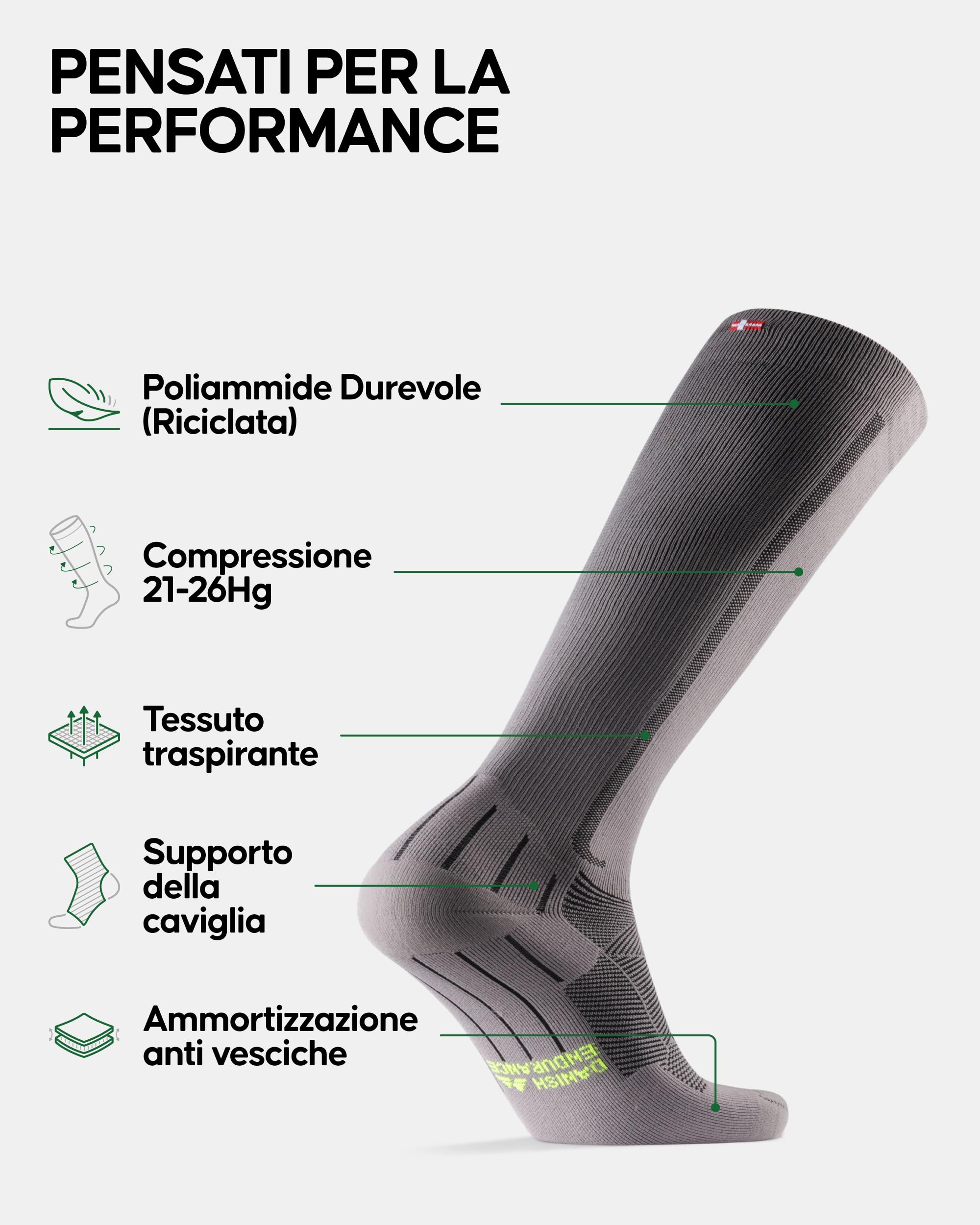 DANISH ENDURANCE Calze Compressione Graduata Donna e Uomo 21-26mmHg, Gambaletti, Calze Compressive per Recupero, Circolazione, Viaggi, 1 Paia