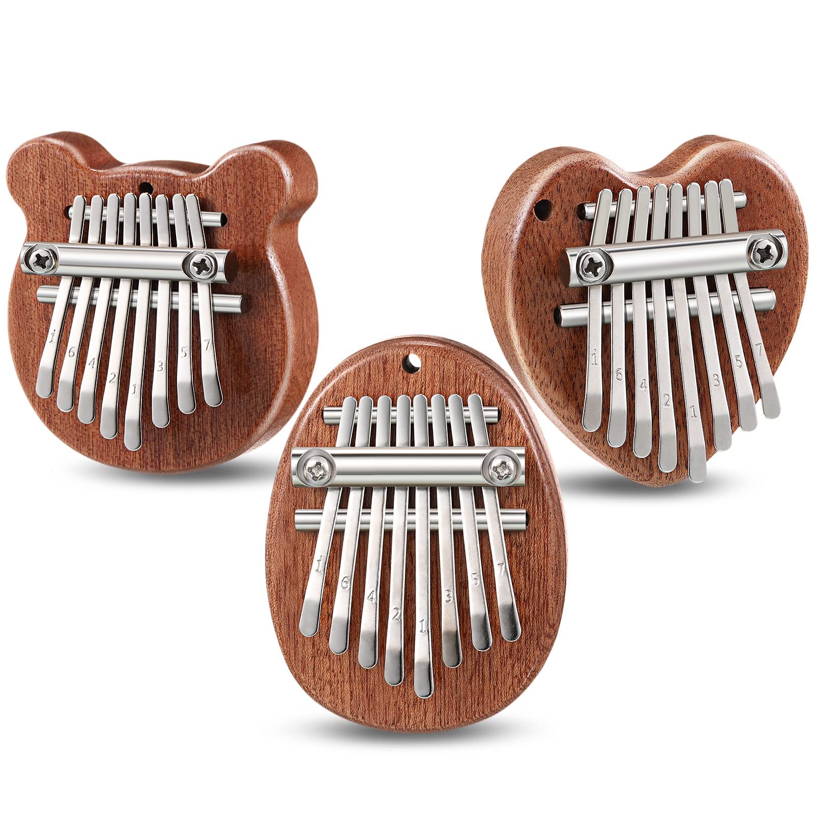 Azonee 3 Pack Mini Thumb Piano with 8 Key Finger Thumb Piano Portable Mini Pocket Kalimba Cute Heart Oval Bear Kalimba Small Hand Piano for Kid Adult Musical Gifts Ready In Tune Version