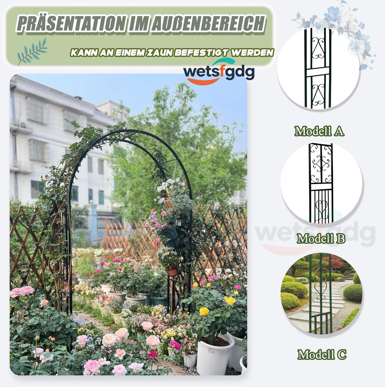 Wetsfgdg Rosenbogen Rankbogen 140 BreitRankbogen fr Rosen, Efeu & Clematis   Dekorative Rankhilfe fr den Garten Stabile Konstruktion  Einfache ...