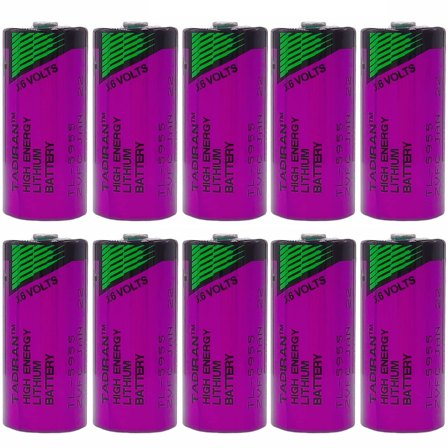 (10-Pieces) TL-5955 2/3AA 3.6V 1650mAh Battery for Tadiran TL5955 3.6V TL-4955, SL-761, TL-2155, TL-5155, SL-361, Xeno XL-055F, ER14335 PLC, CNC Lithium Battery