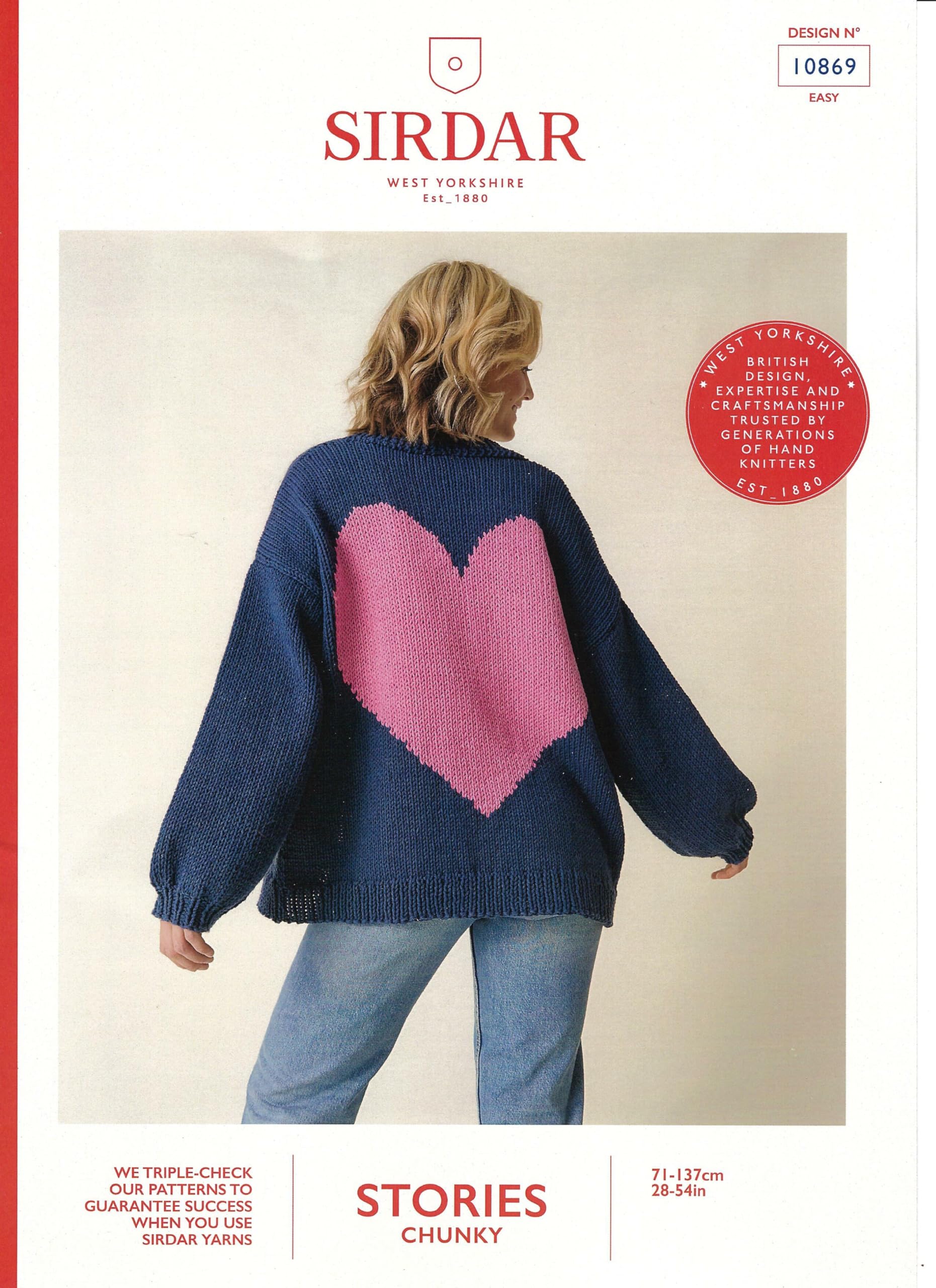 Sirdar Chunky Knitting Pattern Pamphlet - 10869 Ladies Heart Motif Cardigan (28-54ins)