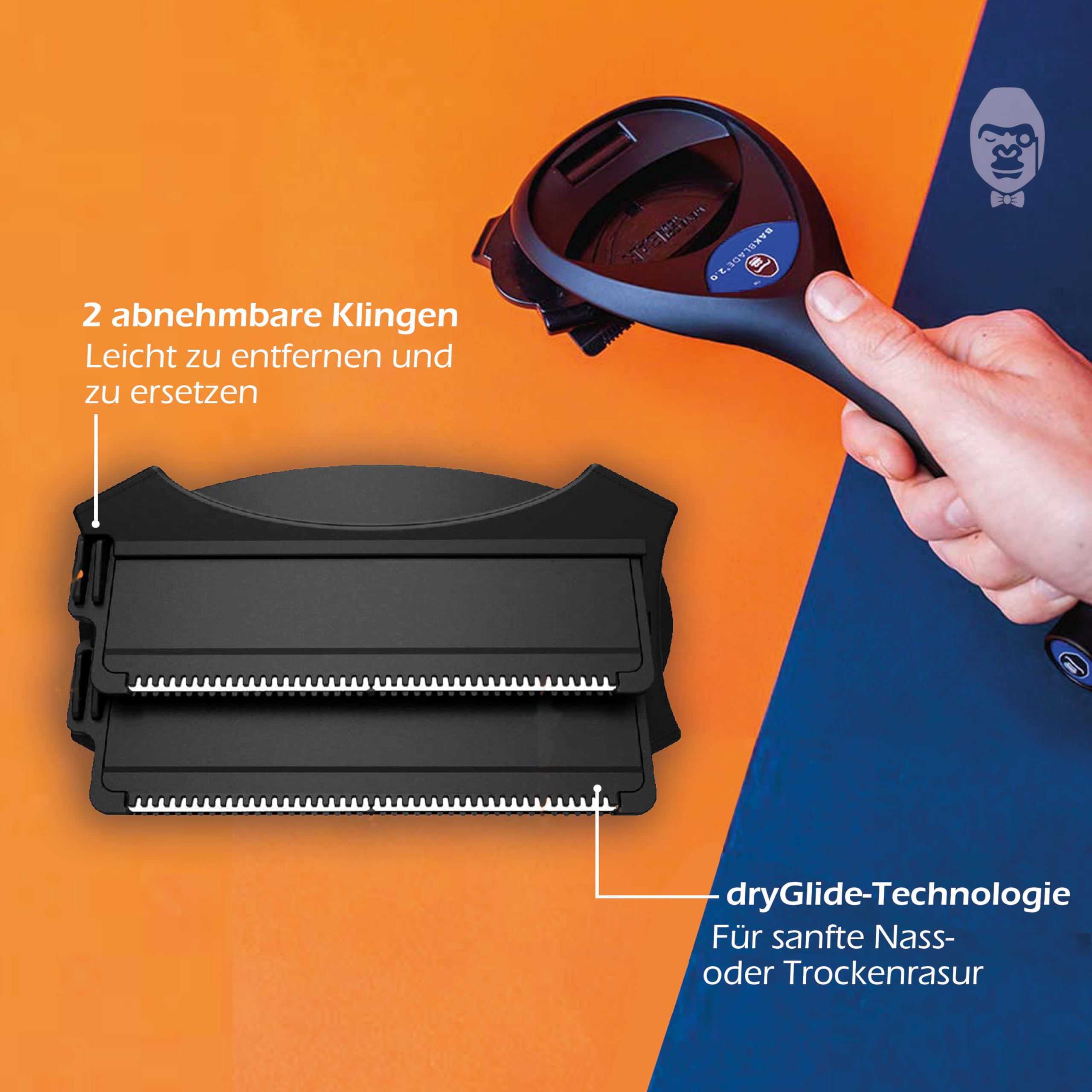 BaKblade 2.0 Back Shaver, Rückenrasierer und Körperrasierer für Männer Idealer Herren-Rasierer für einen Glatten Rücken Inkl. 2 Rasierklingen