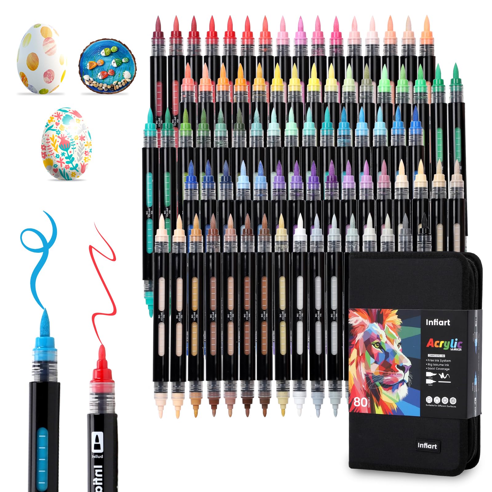 80 Color Acrylic Paint Markers - Brush & Fine Tips -1