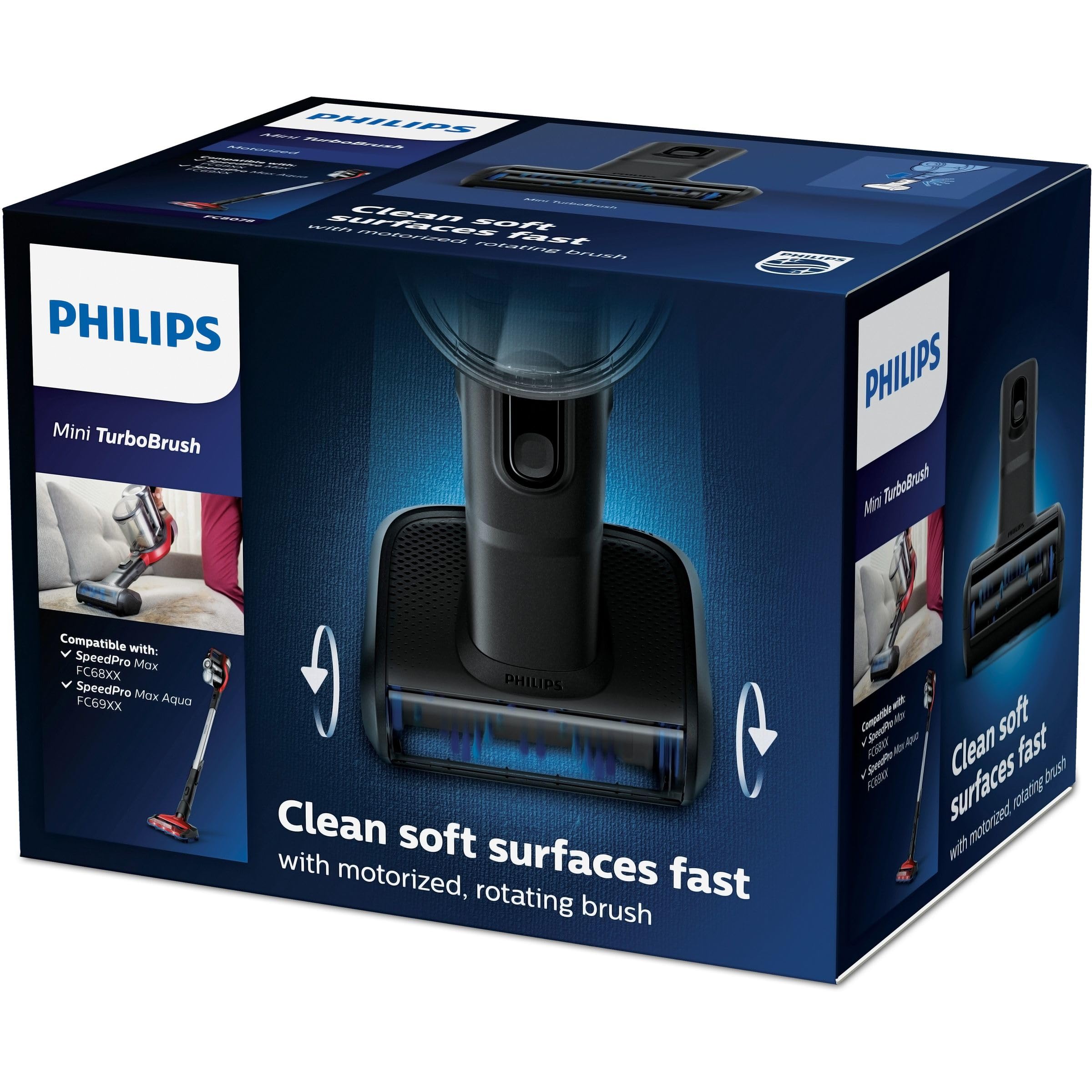 Philips Mini Turbo Szczotka do Odkurzacza Bezprzewodowego, Elektryczna z Obrotowym Wałkiem do Usuwania Sierści z Tapicerki i Dywanów, Kompatybilna z SpeedPro Max Aqua Serie 7000 8000 (FC8078/01)