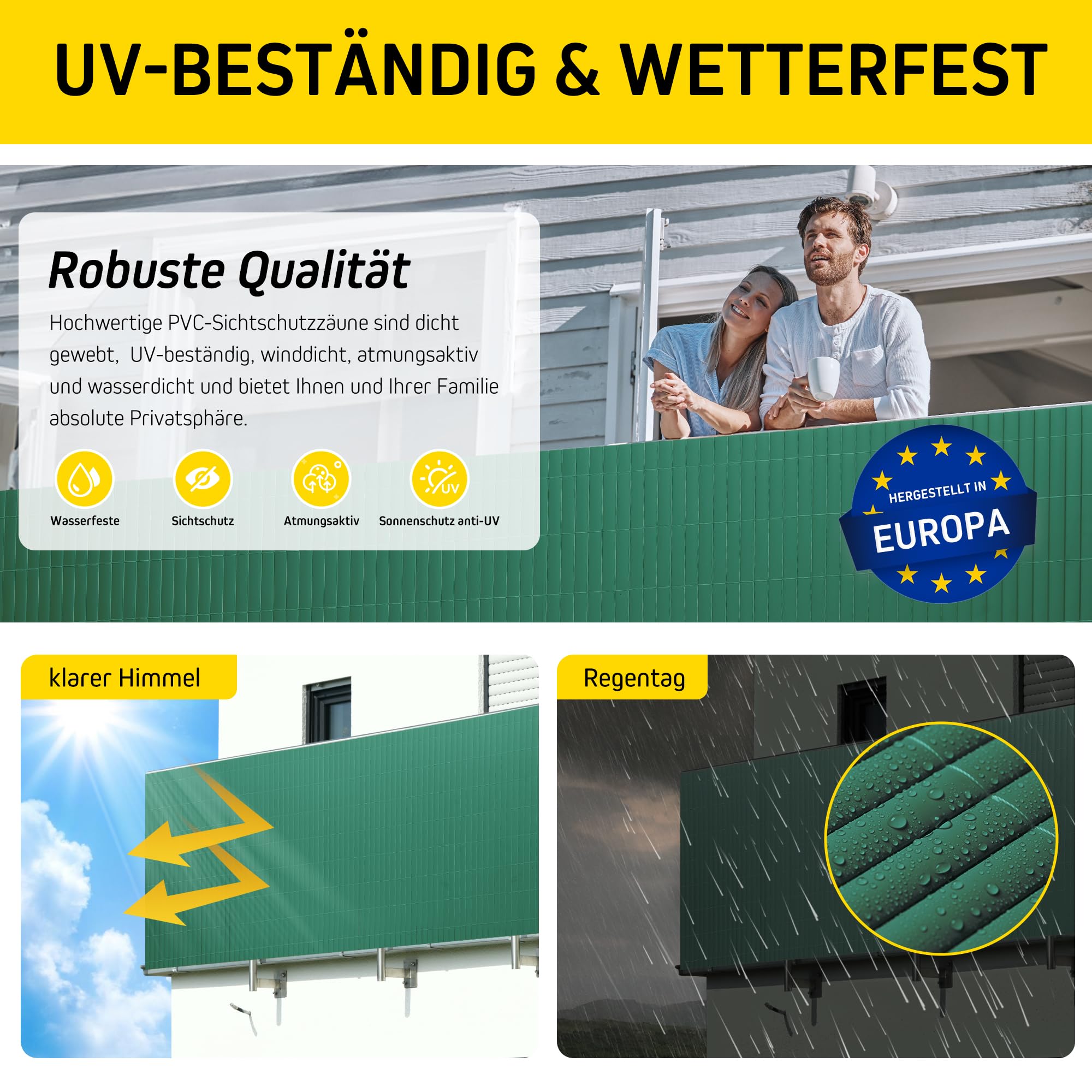 Jarolift Canisse en PVC Brise Vue 180 x 400 cm Vert Résistant aux UV et Intempéries
