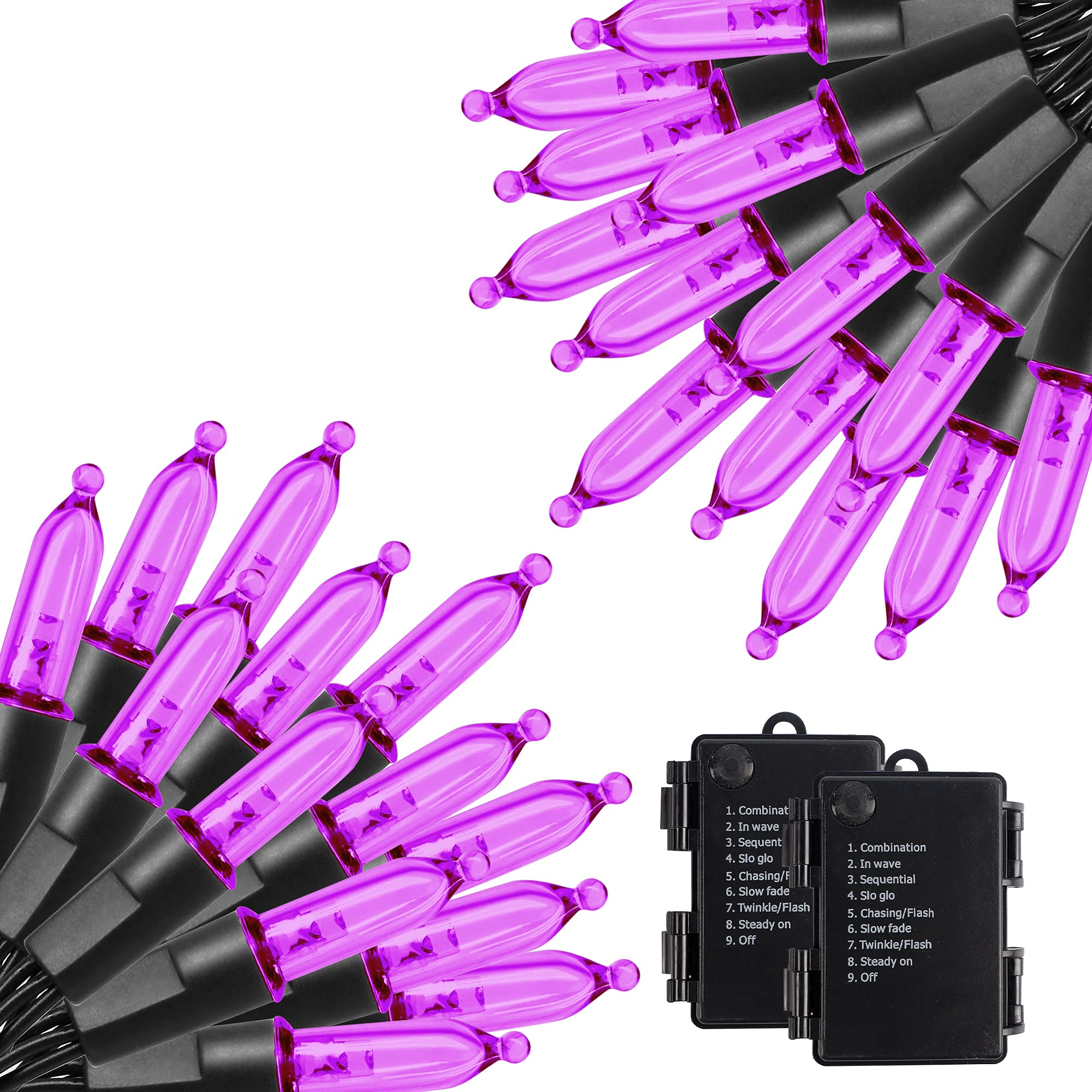 Photo 1 of Joliyoou Purple Halloween String Lights, 50 LED Battery Operated 16 Ft Christmas Mini String Lights with 8 Lighting Modes, Indoor Outdoor LED Battery Holiday Fairy String Lights with Timer, 2 Pack Purple 2 Pack