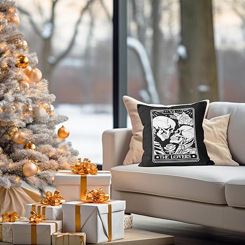 Miniatura 4 de Fundas de almohada góticas de 18 x 18 pulgadas, fundas de almohada decorativas de calavera para pareja, fundas de almohada para dormitorio,