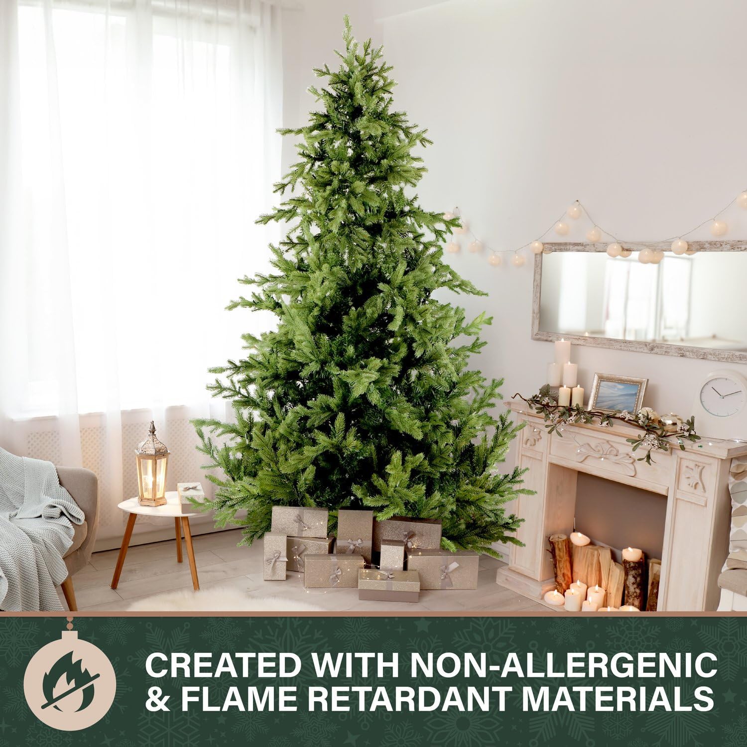 Fraser Hill Farm 9-Ft. Foxtail Pine Artificial Christmas Tree with Stand and No Lights, Unlit Foldable Fake Tree with Realistic Foliage for Home Decoration