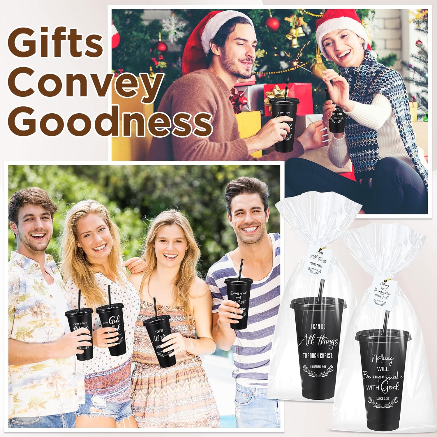 Skylety 60 Sets Easter Christian Cups Bulk 24oz Bible Verse Plastic Tumbler with Lids Straws Religious Church Gift for VBS Sunday School Party Employee Appreciation Mother Day (Black) - Image 5