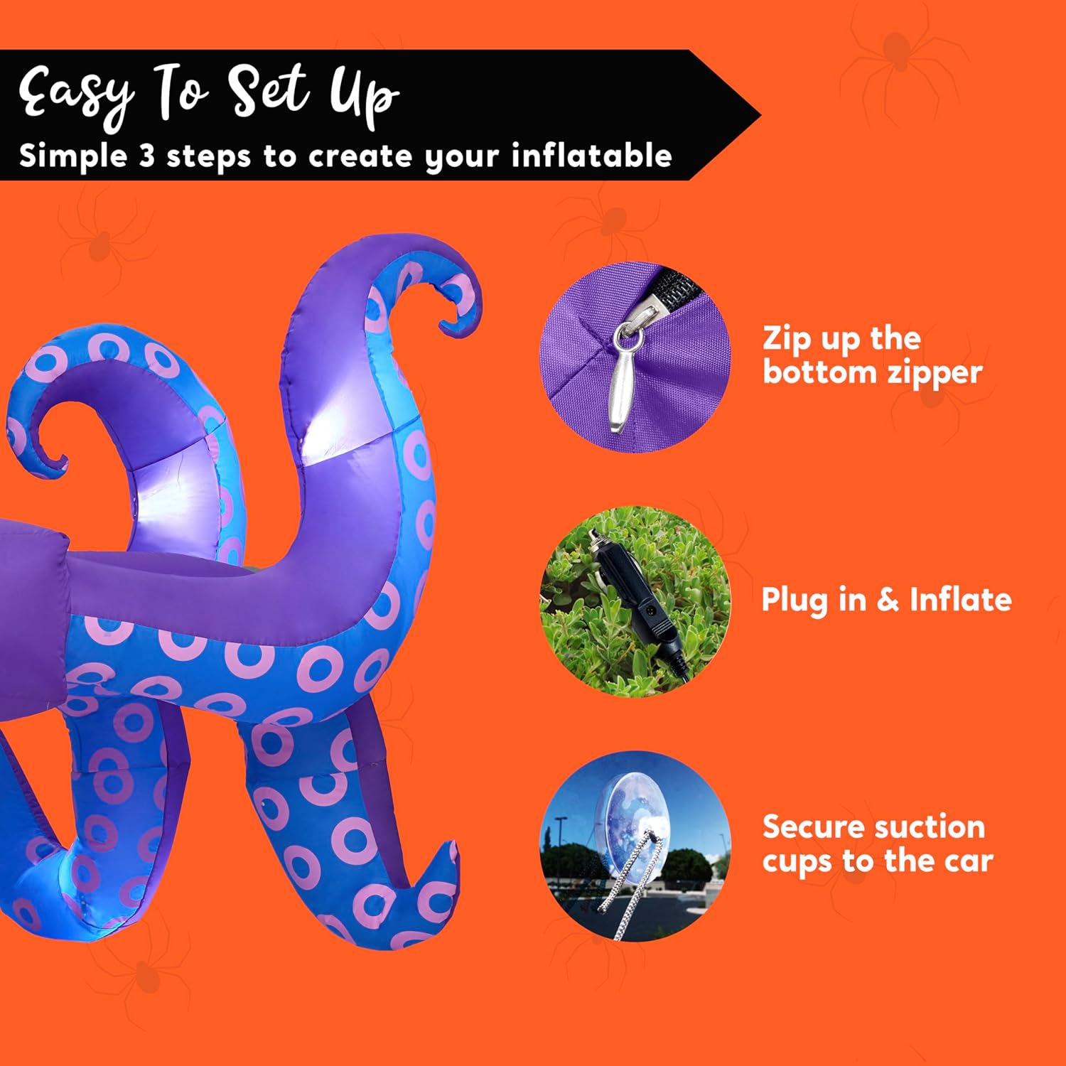 Joiedomi Halloween Inflatable Trunk or Treat Car Decorations, 8 Octopus Tentacles Trunk Or Treat Inflatable Halloween Decor Outdoor, Blow Ups with LEDs for Outdoor Car Decor