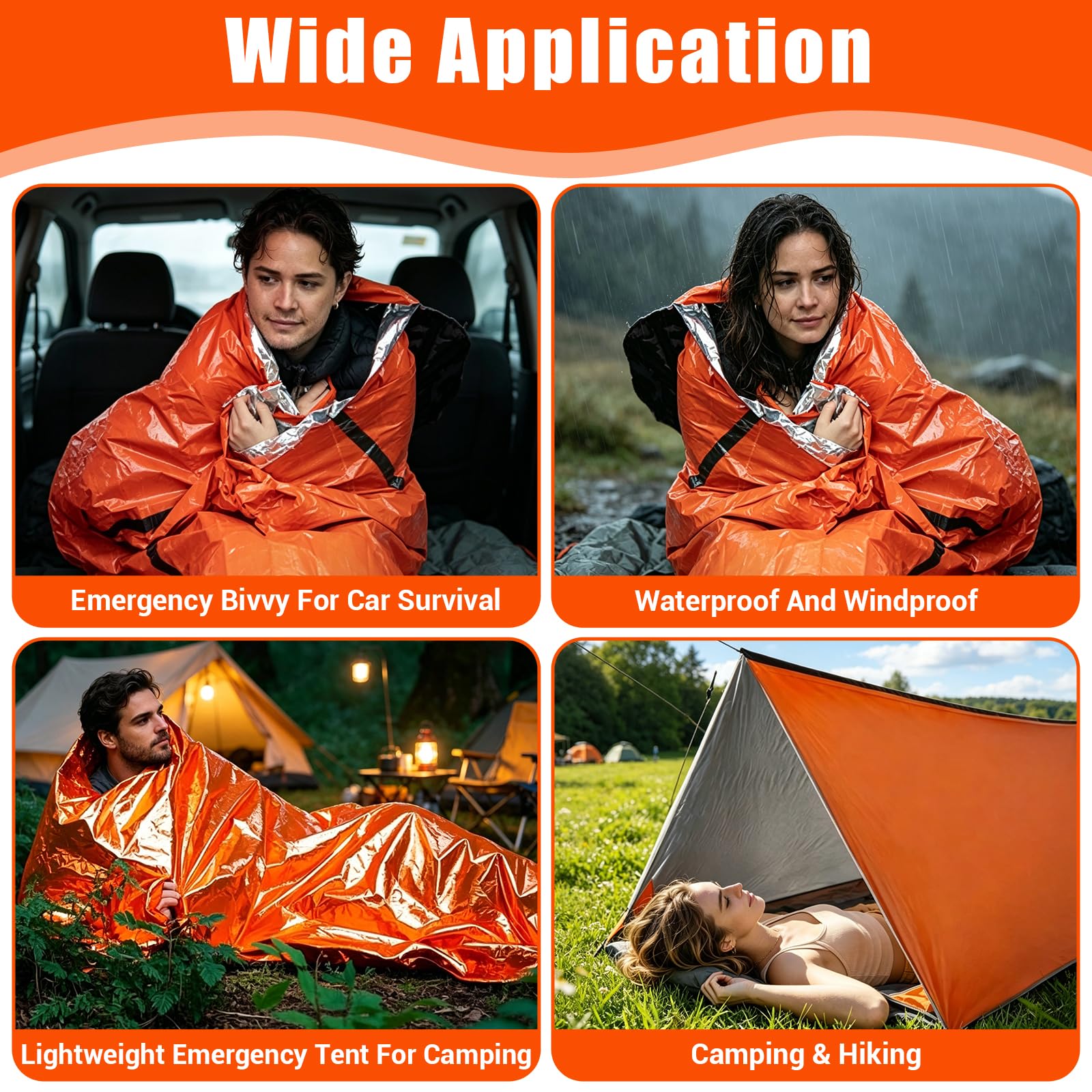 4 Pieces Saco de Dormir Emergencia, Supervivencia Bivy para Vivac, Manta Térmica de Supervivencia, Saco de Dormir Camping, Trekking Montañismo, Protección Contrael Frío