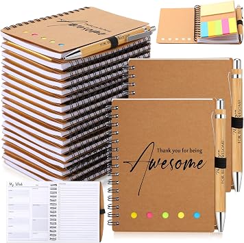 20 Sets Employee Appreciation Gift Bulk for Nurse Teacher Thank You Being Awesome Weekly Planner Sticky Notebook Pen Back to School Gift for Teacher Staff Coworker Bamboo,Kraft Colors