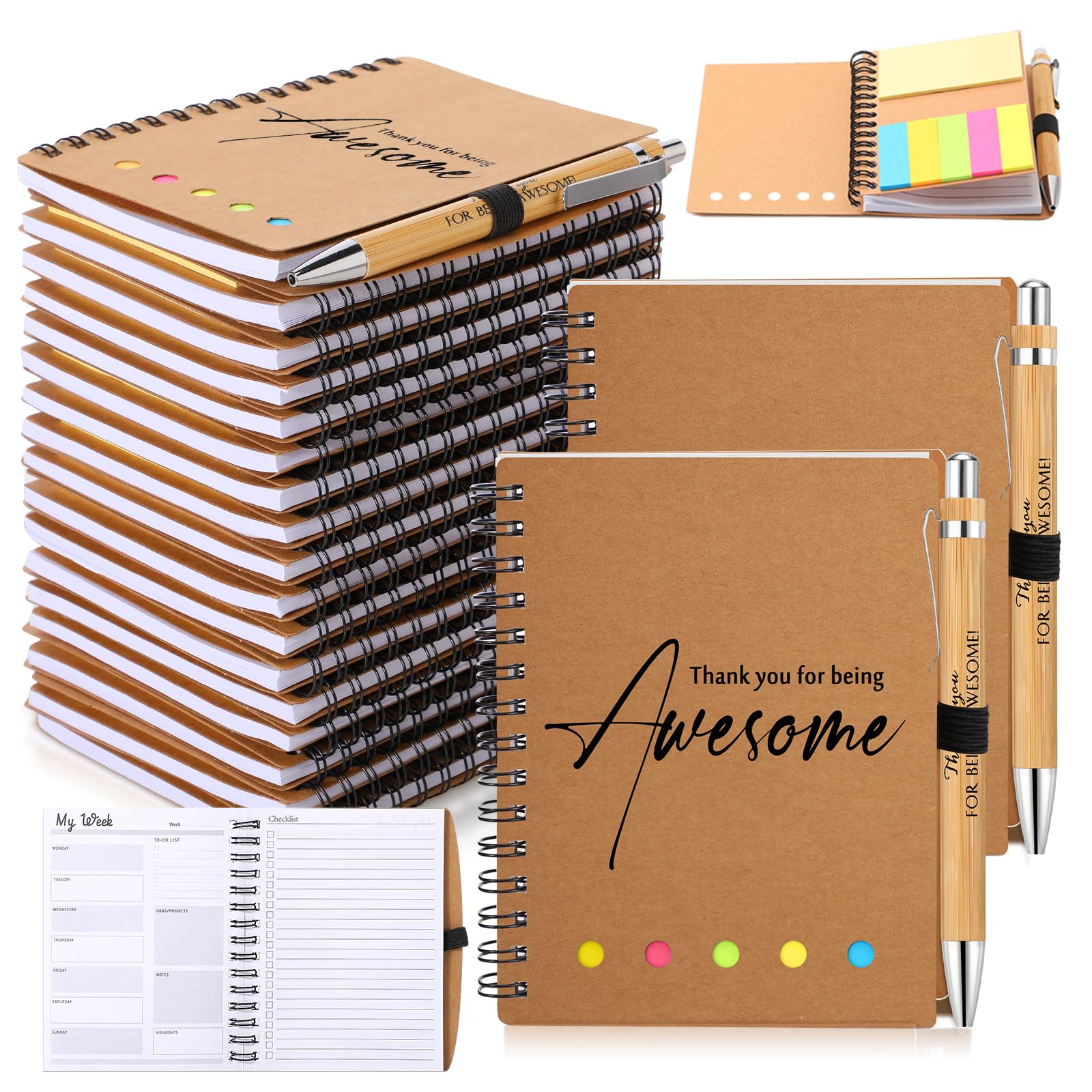 Carnets hebdomadaires à spirale lot de 20 blocs-notes avec post-it - 8