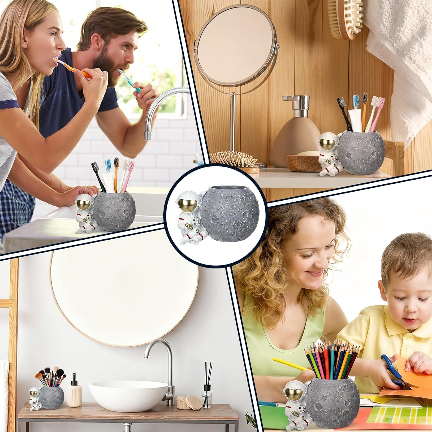 Astronaut Toothbrush Holders for Bathrooms Cute Space Astronaut Pen Holder Easy to Clean Toothbrush and Toothpaste Holder for Bathroom Organizer and Accessories Office Desk Supplies