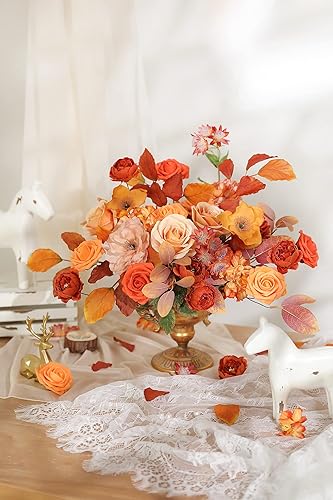 Miniatura 6 de Juego de flores artificiales naranjas, flores de seda de otoño, rosas falsas para arreglos florales, ramos de boda, centros de mesa, baby shower,