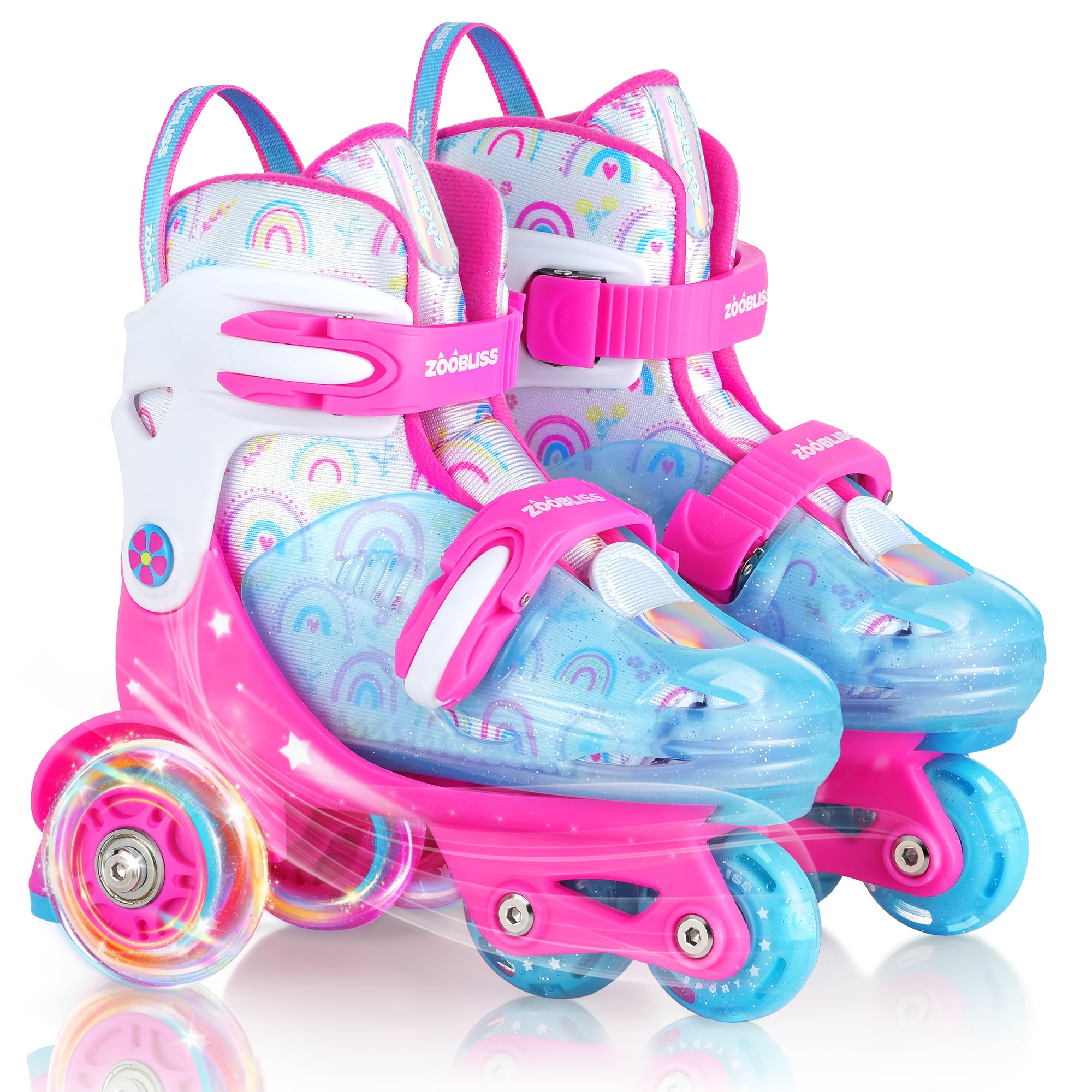 Kids Roller Skates for Beginners - ZOOBLISS Toddler Roller Skates for Boys and Girls Ages 3-7 with Light-Up Wheels & 4 Adj...