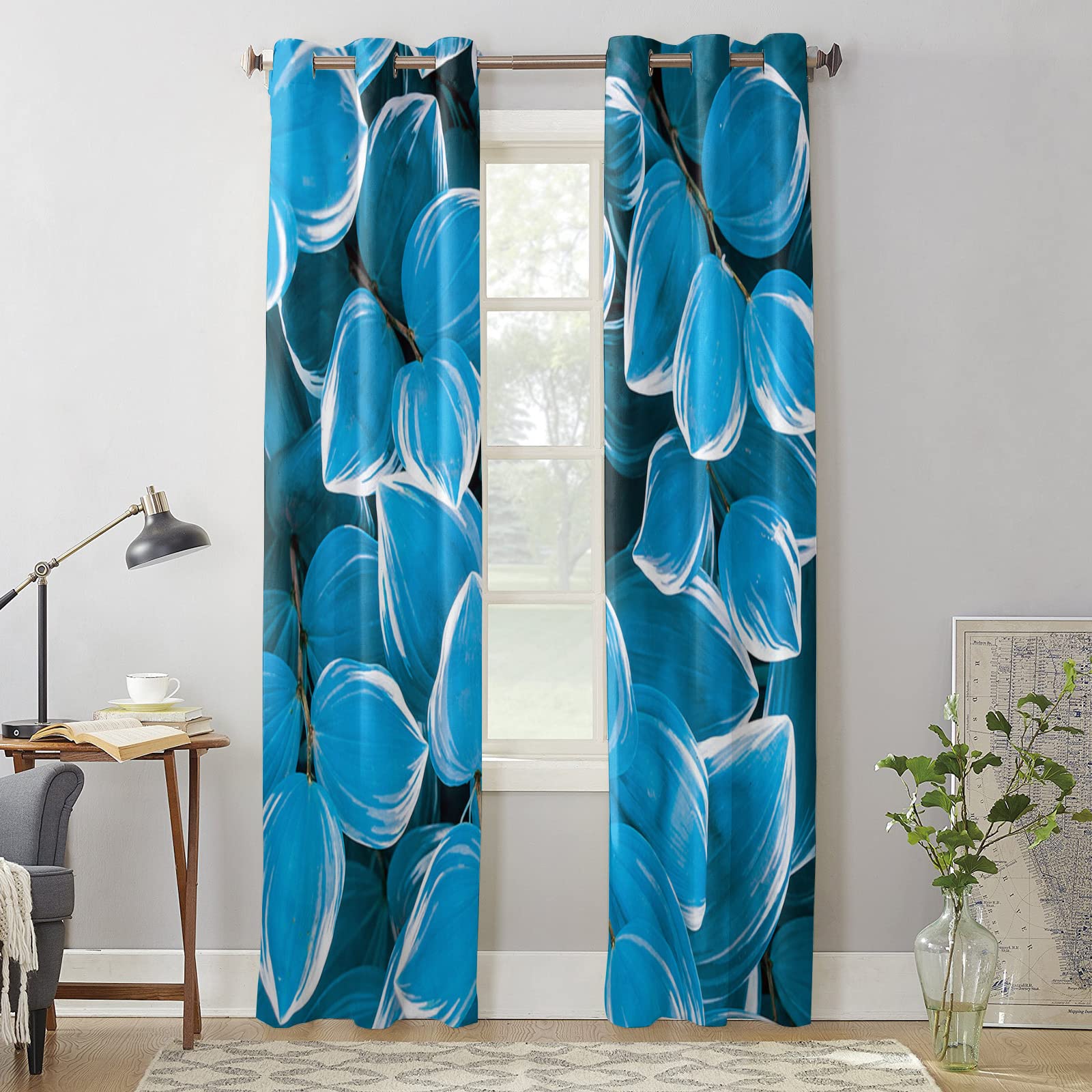 Tende Oscuranti 3D Tenda Tenda per patio foglie blu con Motivo A Stampa Digitale Adatto per Tende in Poliestere per Hotel, Camere E Balconi 220x210cm
