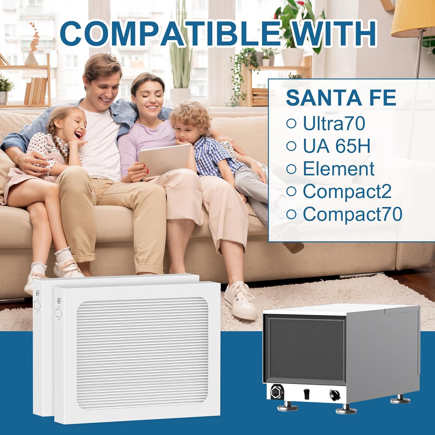 9 x 11 x 1 Air Filter for Santa Fe Compact70 Dehumidifier Ultra70 Element Compact2 UA 65H, 2 Pack