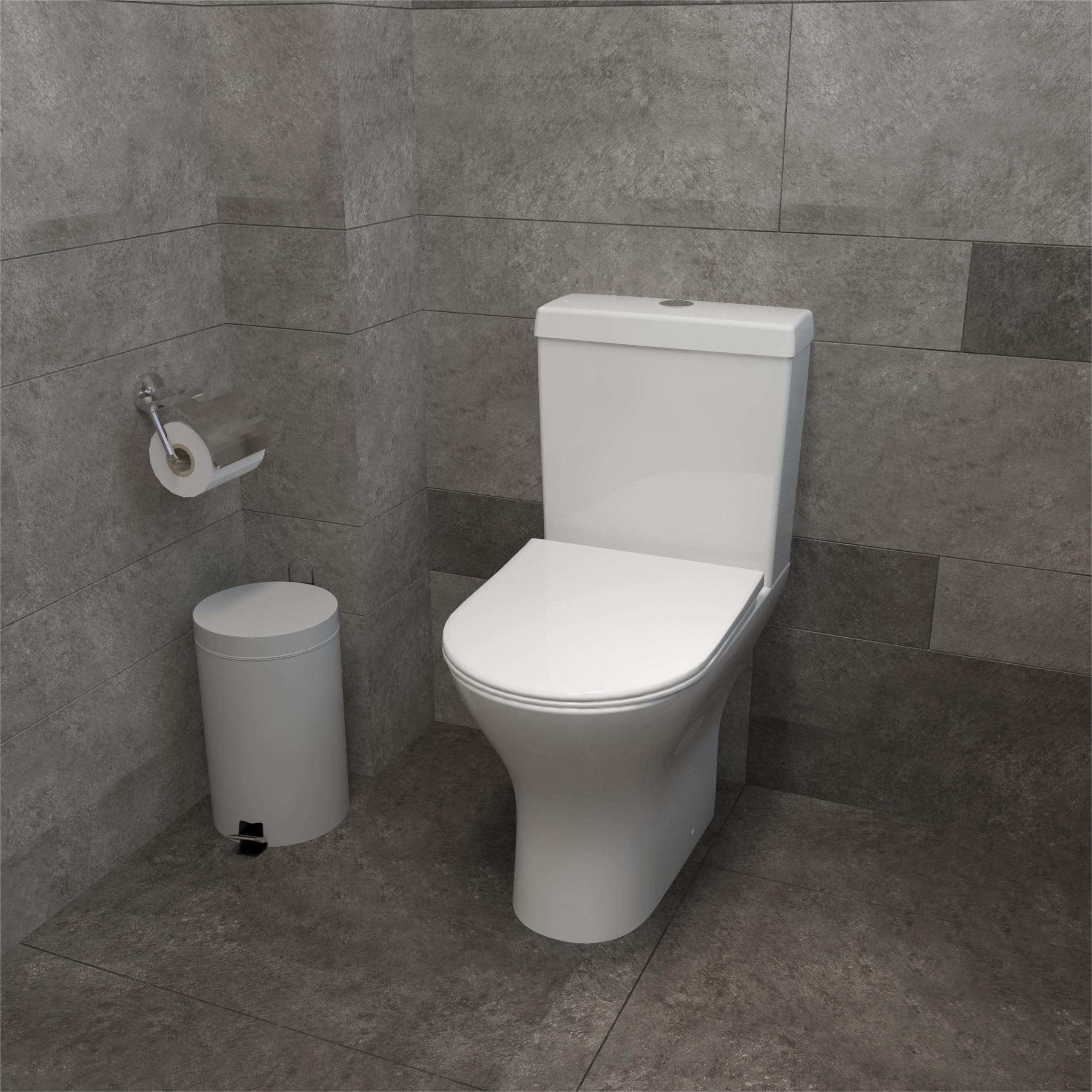 Acezanble White Close Coupled Ceramic Toilet Modern Bathroom Round Soft Close Seat Wc Pan Dual Flush Cistern