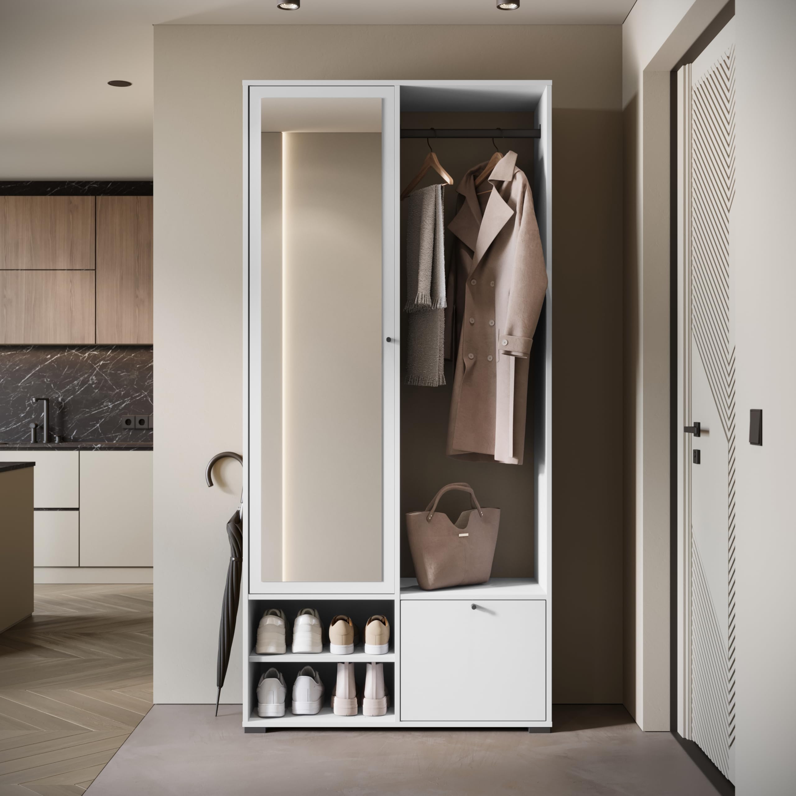 MINIO go for it - Garde-Robe DAFNI 90 cm de Large Ensemble de vestiaire | avec miroir, ensemble de vestiaire avec étagère et armoire à chaussures, armoire de vestiaire hall, meubles d'entrée, blanc