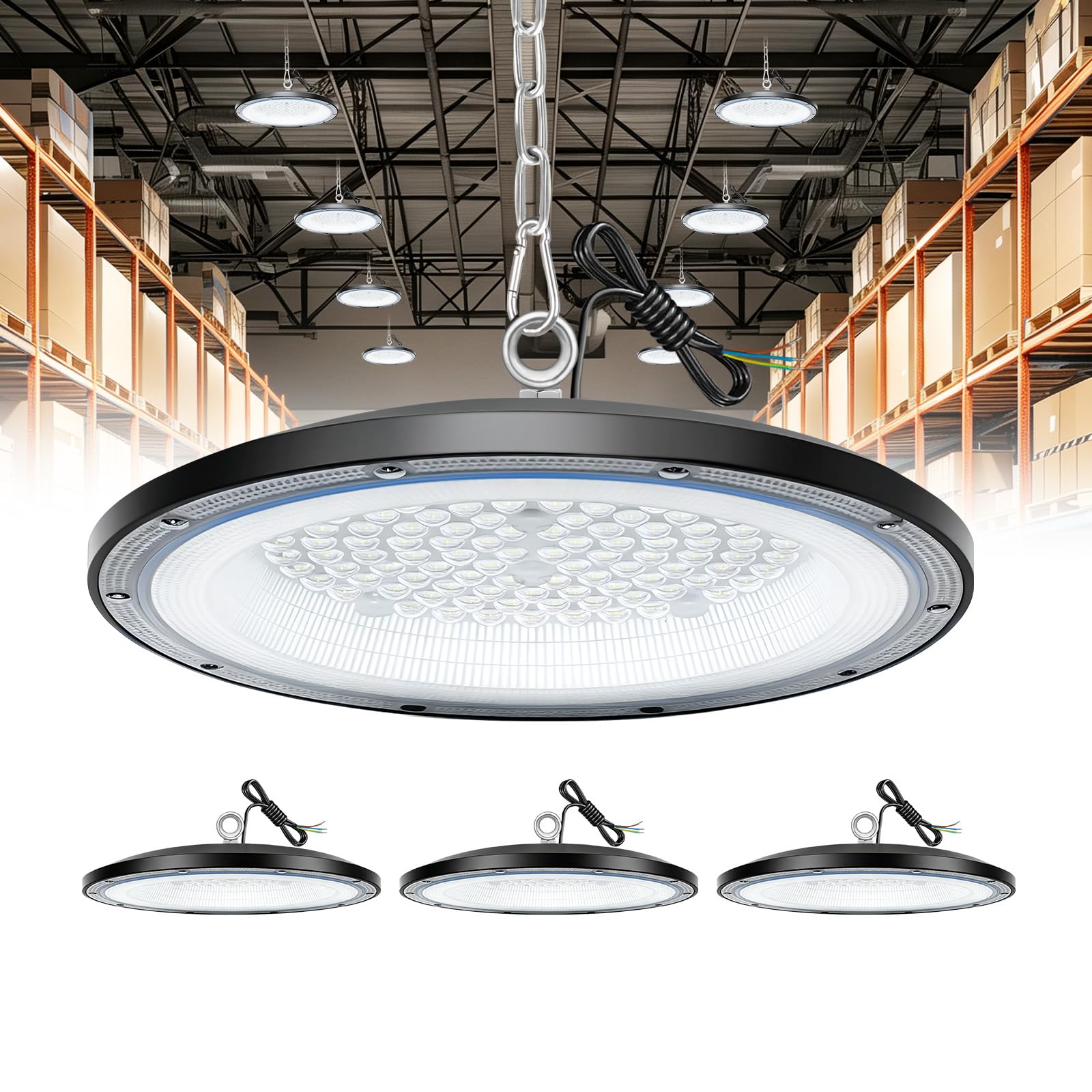 UFO Faretto LED Bianco Freddo Lampada da Officina 6500K 4pcs 200W