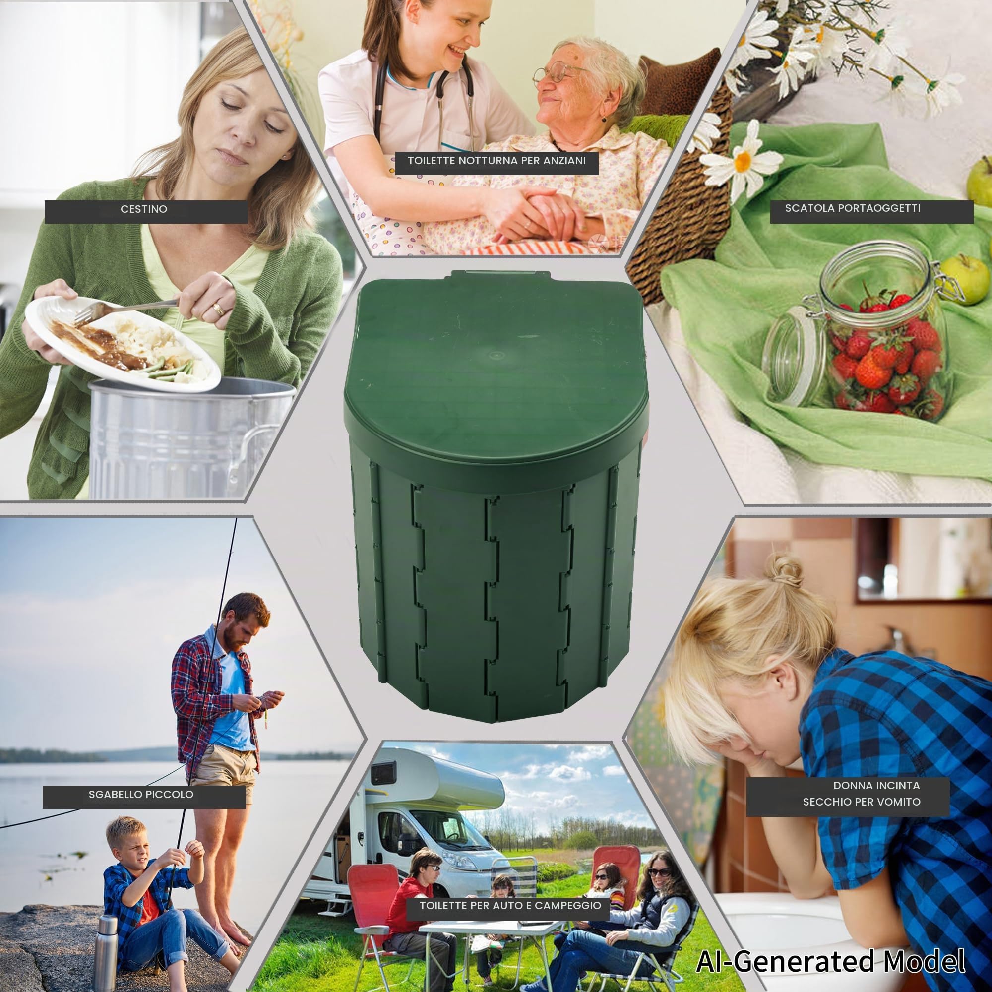 KINSPORY Toilette Portatile, WC Portatile, WC Portatile per Campeggio | WC Camper, Camping Toilette (Verde con coperchio)
