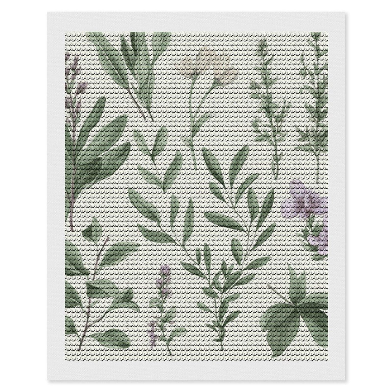 DWVTSLH Green Flower Herb Sage Leaves and Branches Diamond Painting Kits for Adults, Personalized Diamond Photo Art Full Drill, DIY 5D Diamond Art Painting Kits for Beginners, Home Wall Decor 16"x20"