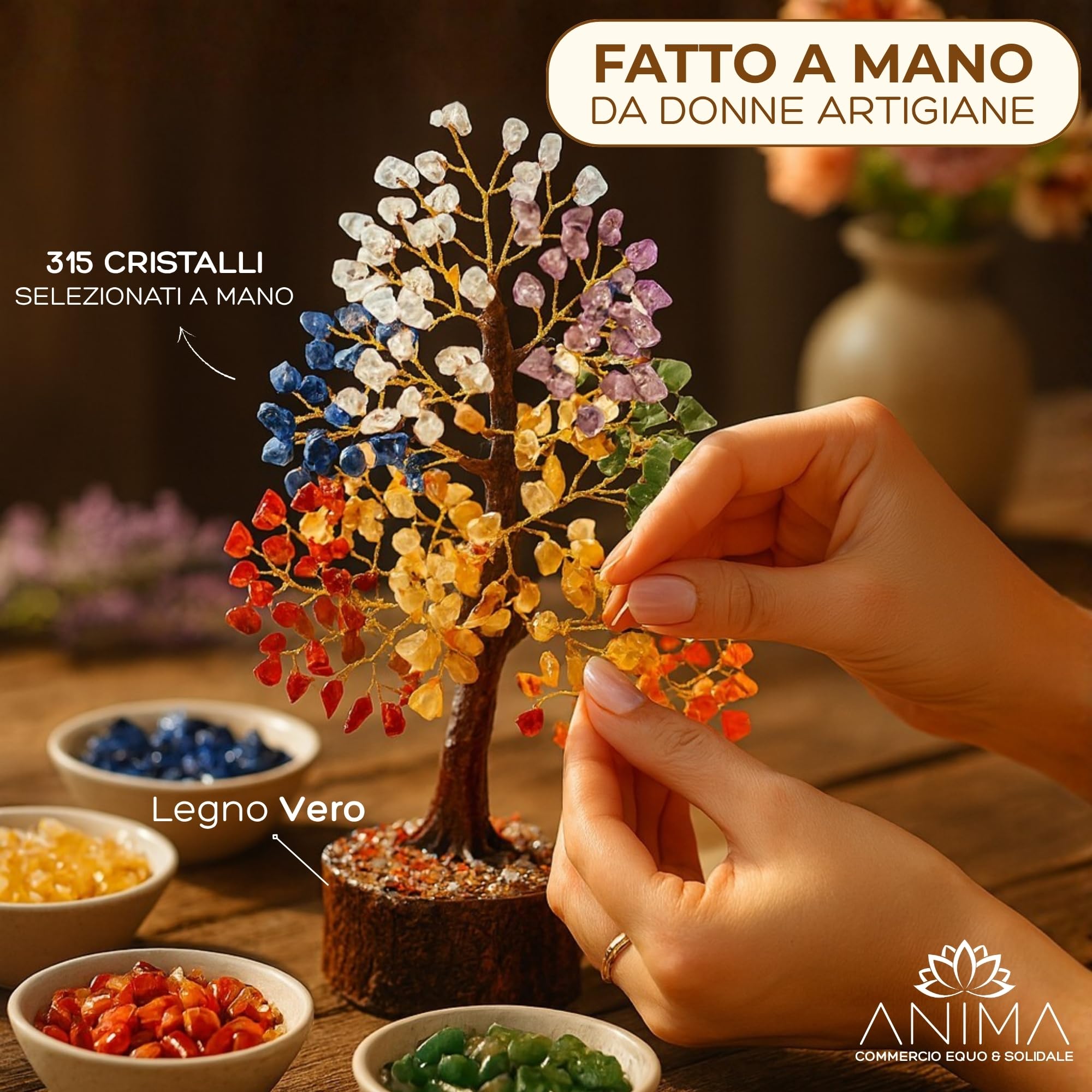 Albero della Vita dei 7 Chakra con Pietre Naturali – Albero Energetico per Armonia, Guarigione e Meditazione – Idea Regalo Mamma Compleanno –Cristalli Curativi e Soprammobile Spirituale – Fatto a Mano