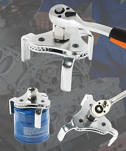 Miniatura 6 de ESEWALAS - Llave de filtro de aceite de acero al carbono ajustable, 2-12 a 4.5 pulgadas, diseño de 3 mandíbulas, juego de herramientas de extracción