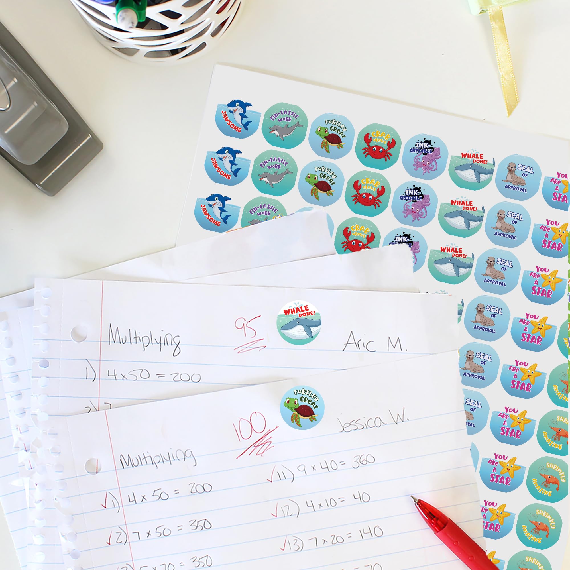 Under The Sea Teacher Reward Stickers for Kids, Motivational Grading Stickers for Student Incentives - 1,080 Count - Image 2