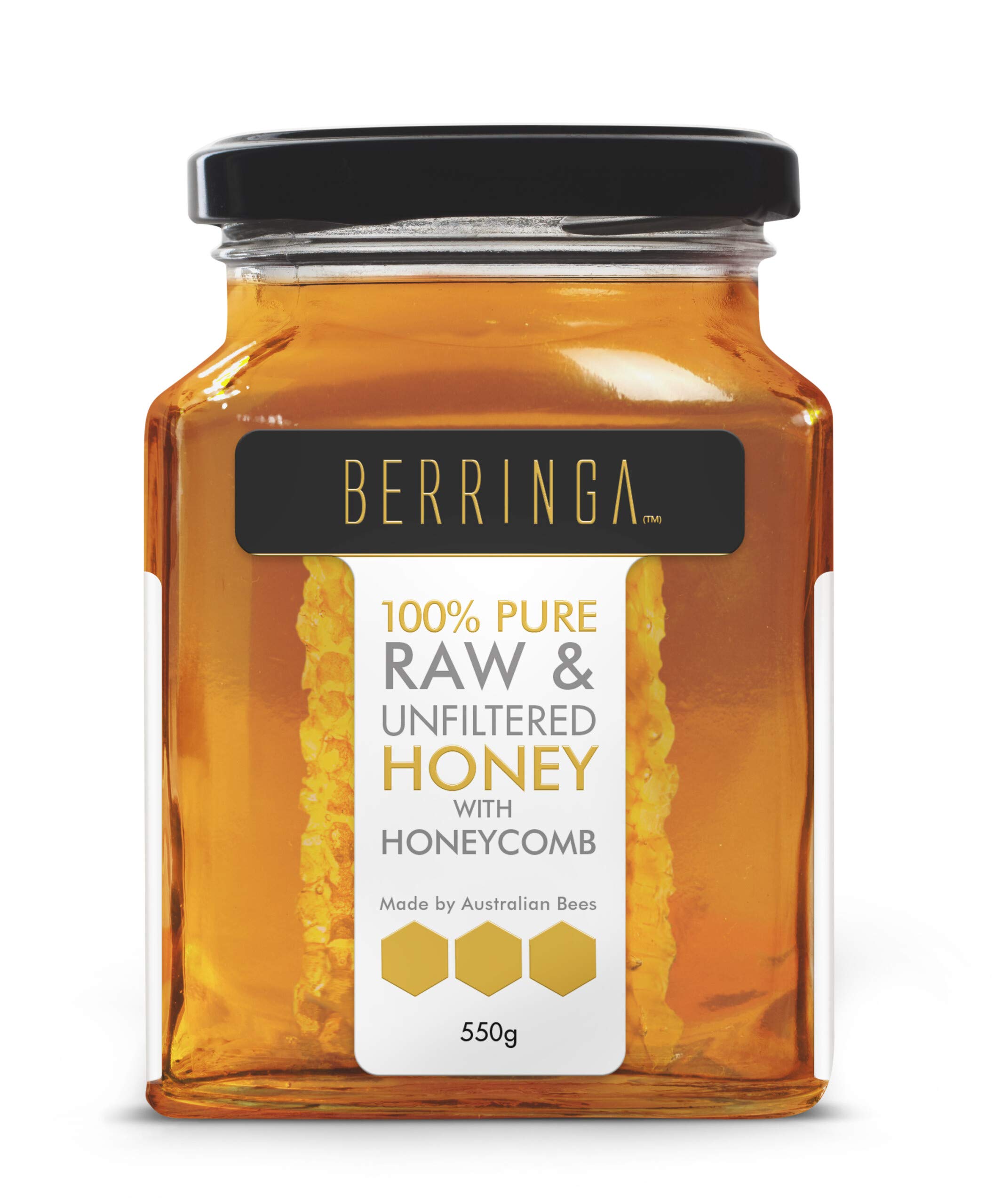 Berringa 100% Pure Raw & Unfiltered Eucalyptus Honey with Honeycomb in  Glass Jar | Cold Extracted | Made by Australian Bees - 18 Ounce (550 g)  (Pack ...
