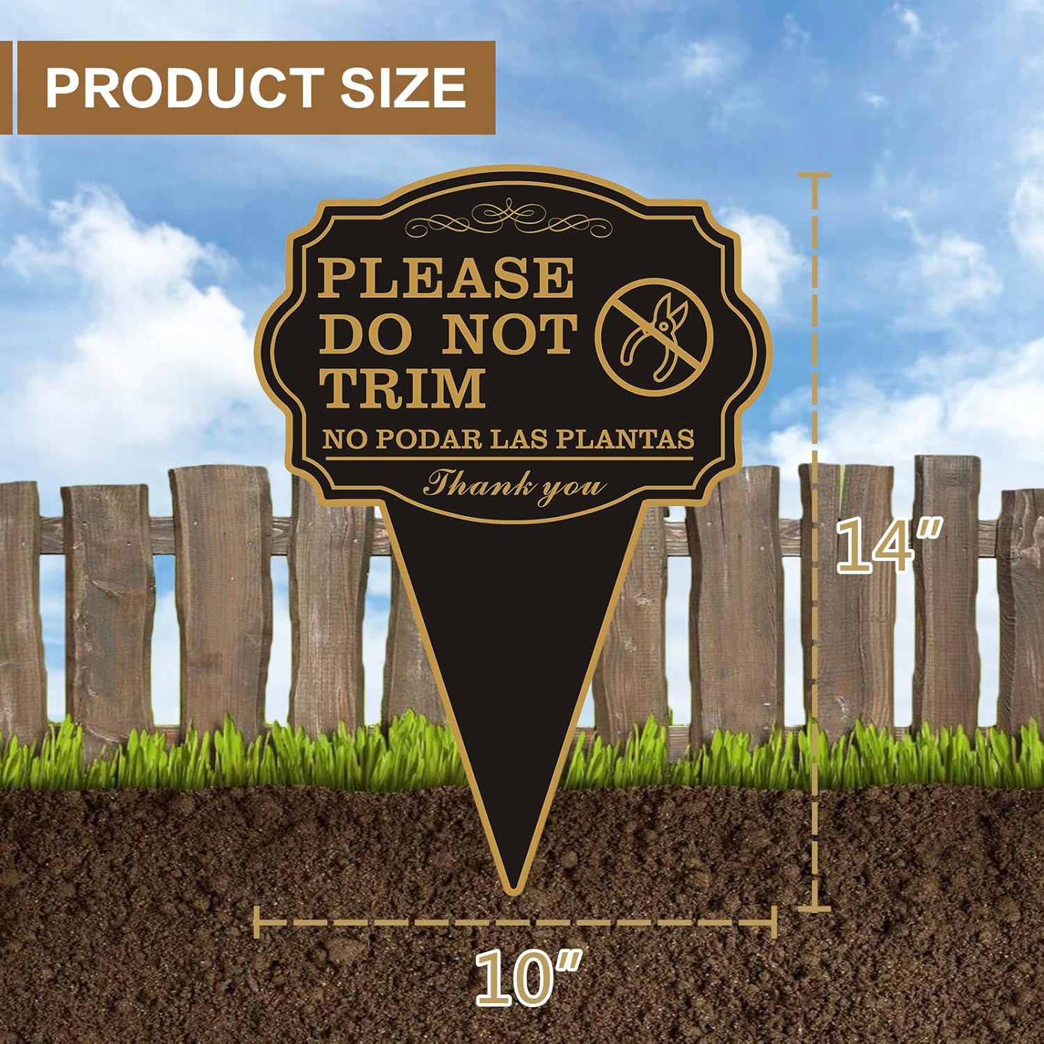 Double Sided Yard Sign, 2 Pack Do Not Trim / NO PODAR LAS PLANTAS Garden Sign for Lawn, 10"x14" Bilingual English and Spanish Warning Sign with Stake, Rust-Free Metal, Weatherproof UV Printed for Outdoor Use (DO NOT TRIM-2PACK)