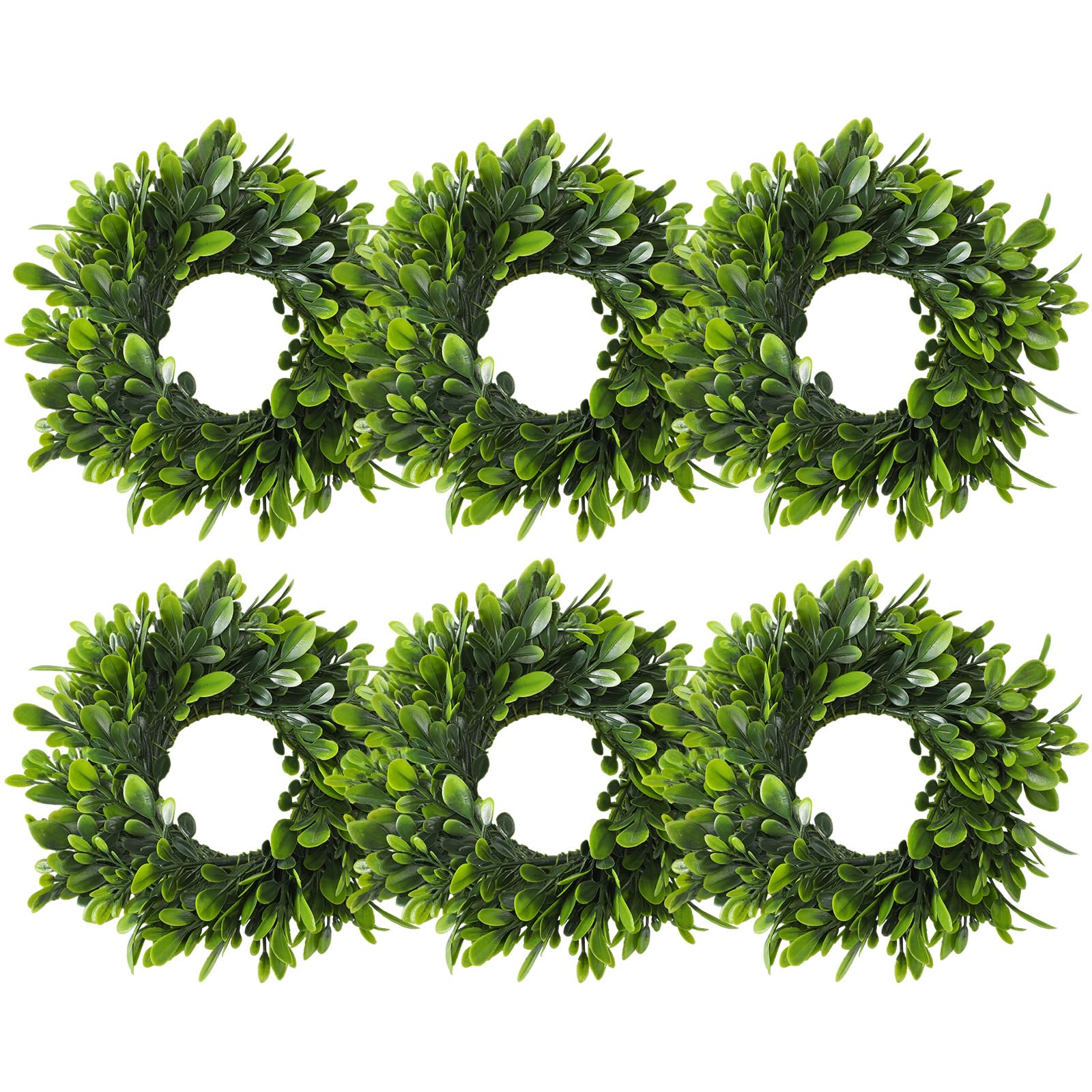 Dingion Lot de 6 mini couronnes de buis préservées de 15,2 cm - Vert artificiel - Pour Noël, loisirs créatifs, bougies, guirlandes rondes en buis pour ferme, maison, mur, fenêtre, décoration de fête
