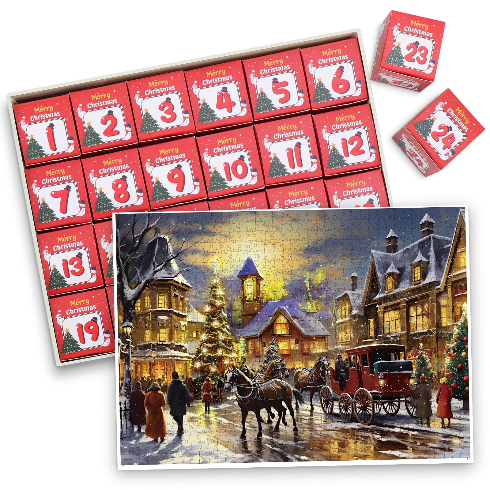 Yotako Puzzles Advent Calendar Jigsaw, Christmas Calendars Gifts 1008 Piece for Adults Women Men, 24 Boxes Puzzles for Christmas Countdown Calendar