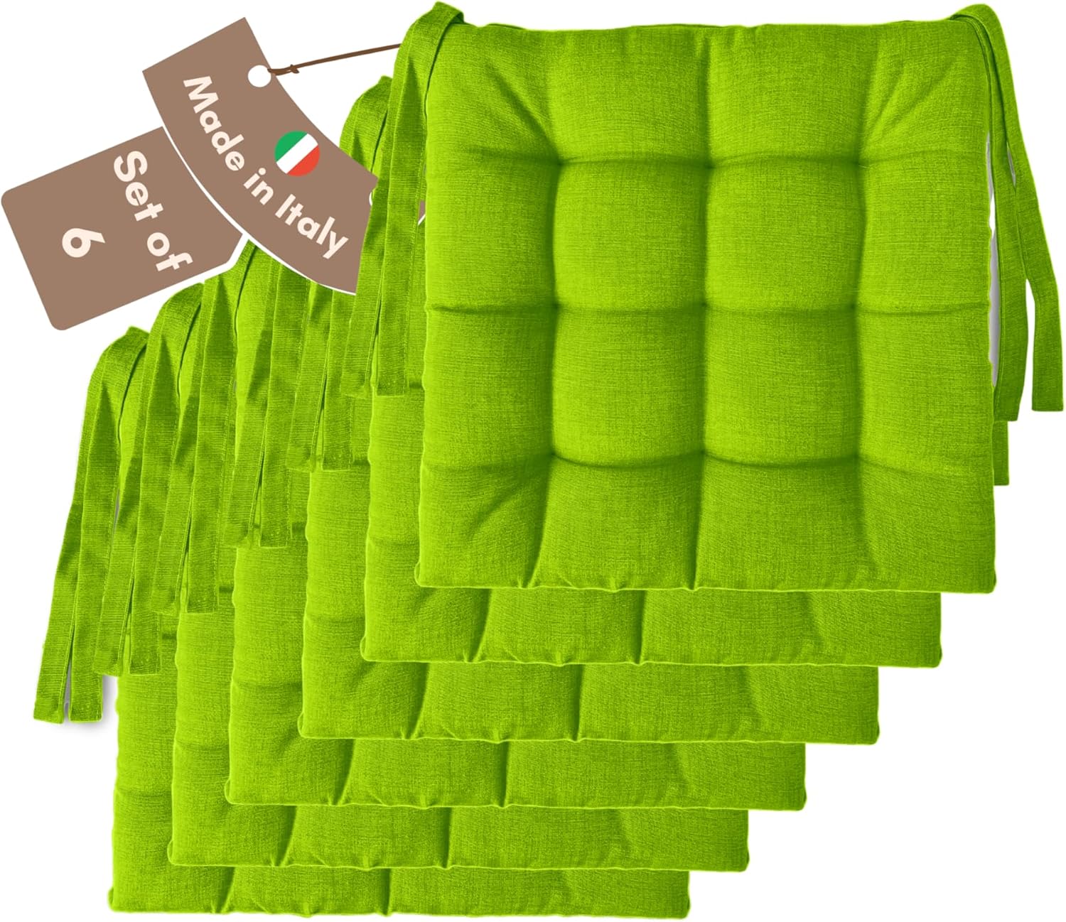 Product image of Il Tuo Artigiano Design Set mit 4 oder 6 Sitzkissen für Küchenstühle, hergestellt in Italien, Set mit 6 Stück, 40 x 40 cm, Dicke 6 cm – Polsterungen aus Schaumstoff und weichem Acryl (6, Apfelgrün)