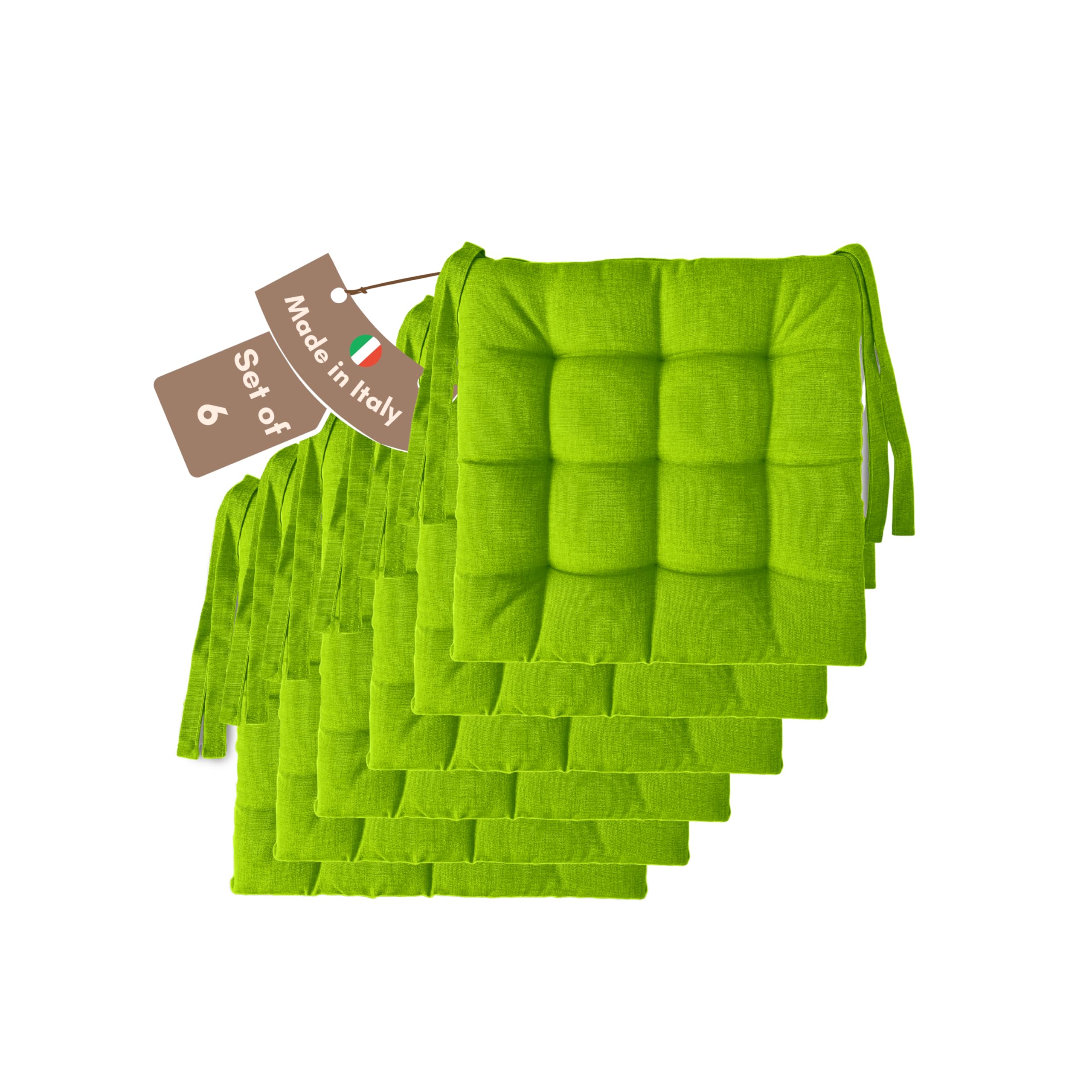 Il Tuo Artigiano Design Apple Green Set Of 4 Or 6 Cushions For Kitchen Chairs, Made In Italy, Kitchen Chair Cushions, Set Of 6, 40 X 40 Cm, Thickness 6 Cm, Sponge And Soft Acrylic Padding (6, )
