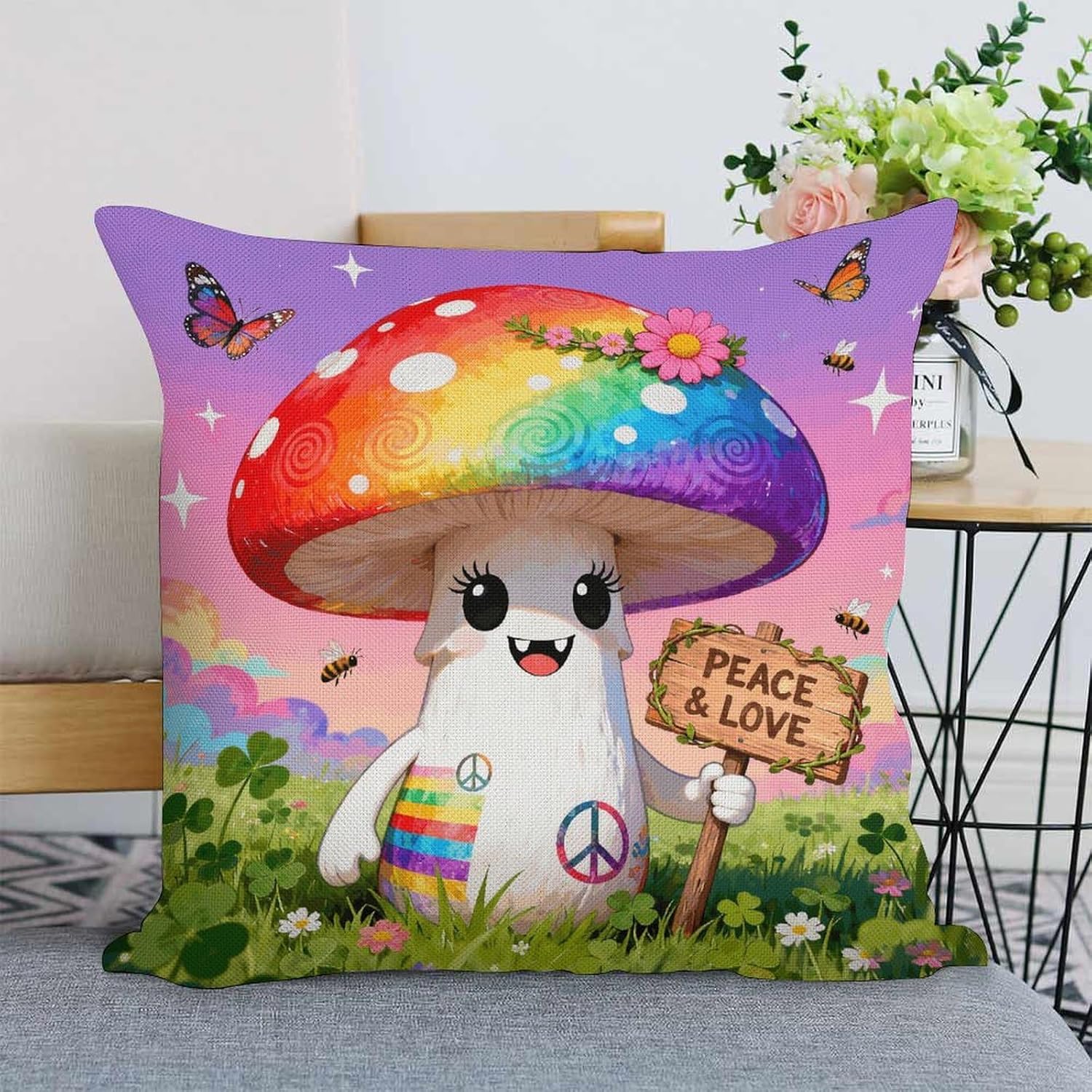 Printed Hat Pillow Protectors Cute Waterproof Pillow Cover Soft Skin-Friendly Cushion Case Decorative Square Cushion Cover for Couch Sofa Bed Living Room Bedroom