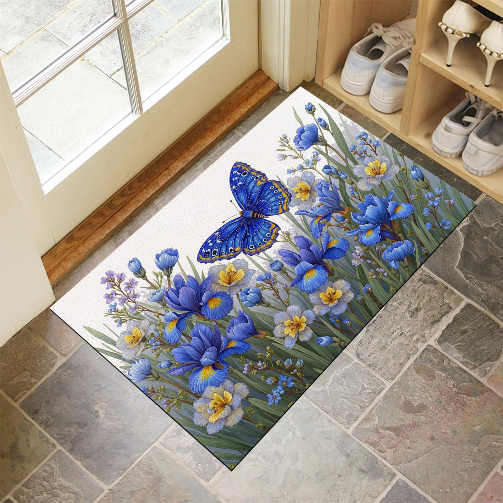Paillasson absorbant et antidérapant profil bas grand tapis lavable bleu foncé 90x150