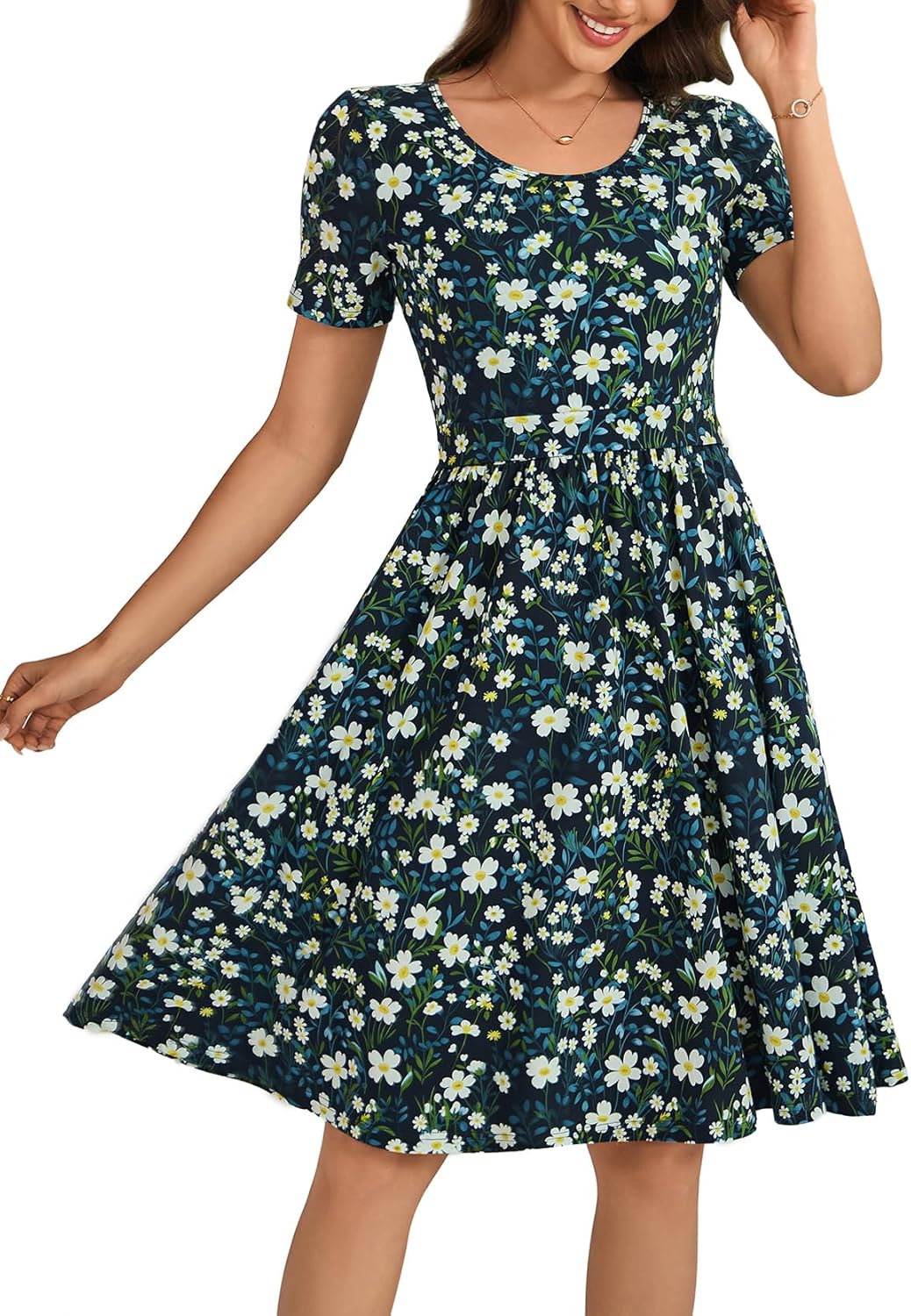Women's Nursing Dresses Breastfeeding Cotton Mini Breastfeeding Dress with Pockets