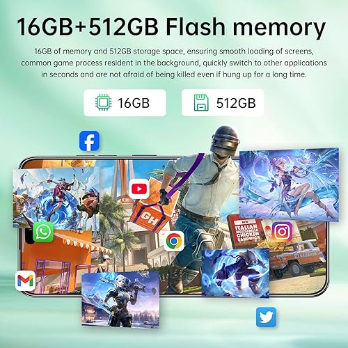 Miniatura 5 de Huness 16PROMA X - Teléfono celular desbloqueado, pantalla HD de 6.99 pulgadas, Android 14 de 16+512 GB con tarjeta de memoria de 128 GB,