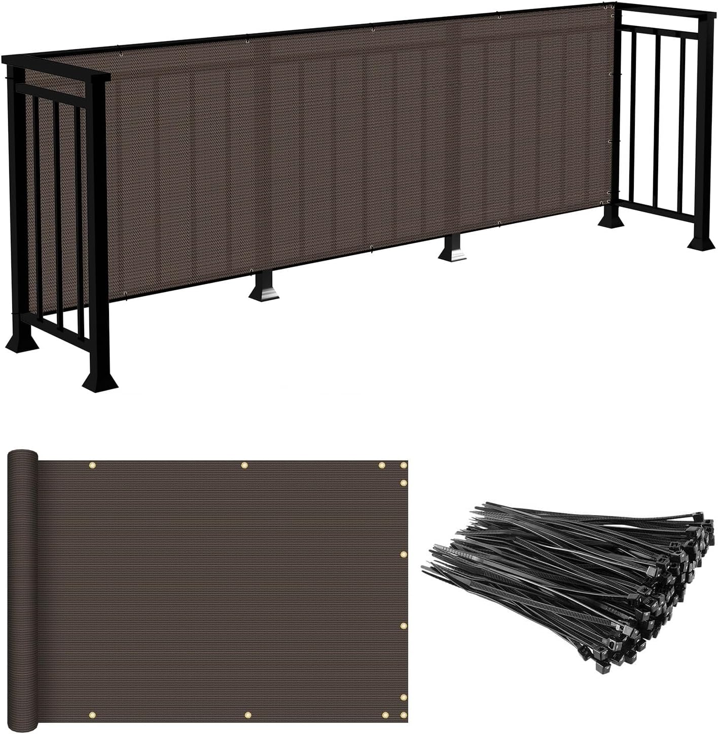 E&K Sunrise 3' x 50' Balcony Privacy Fence Screen Cover with Zip Ties Outdoor Screen Fence UV Protection for Deck Patio Backyard Apartment Pool Porch (Brown)