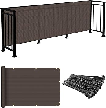 E&K Sunrise 3 x 12 Balcony Privacy Fence Screen Cover with Zip Ties Outdoor Screen Fence UV Protection for Deck Patio Backyard Apartment Pool Porch Brown