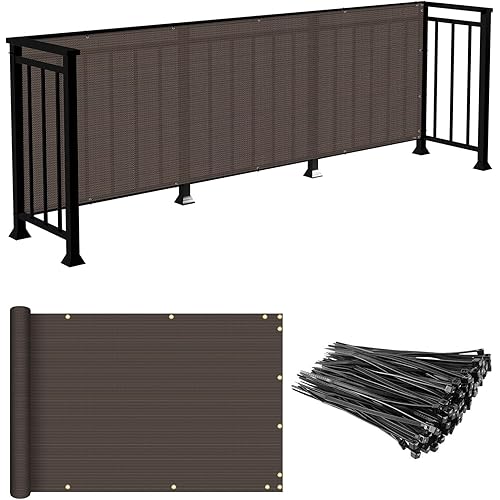 E&K Sunrise 3' x 53' Balcony Privacy Fence Screen Cover with Zip Ties Outdoor Screen Fence UV Protection for Deck Patio Backyard Apartment Pool Porch (Brown)