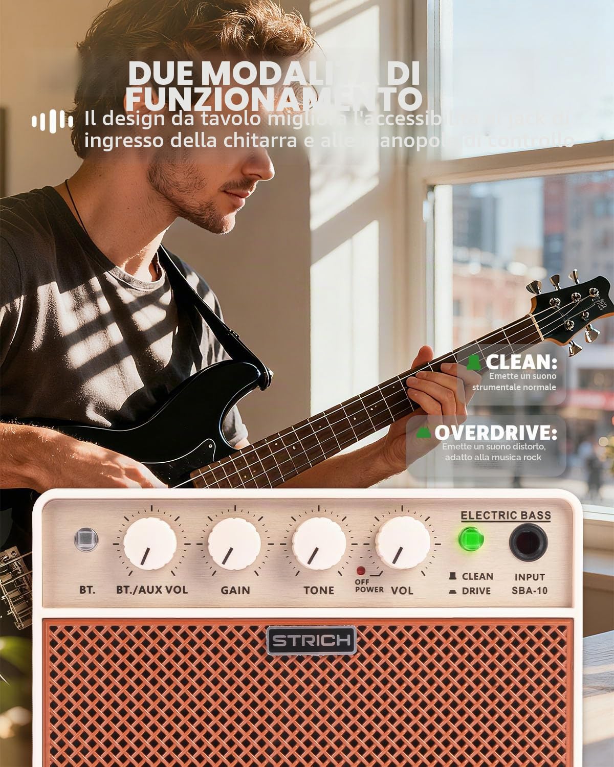 STRICH Amplificatore Portatile Wireless Doppio Canale 2x5W per Basso Elettrico Ricaricabile