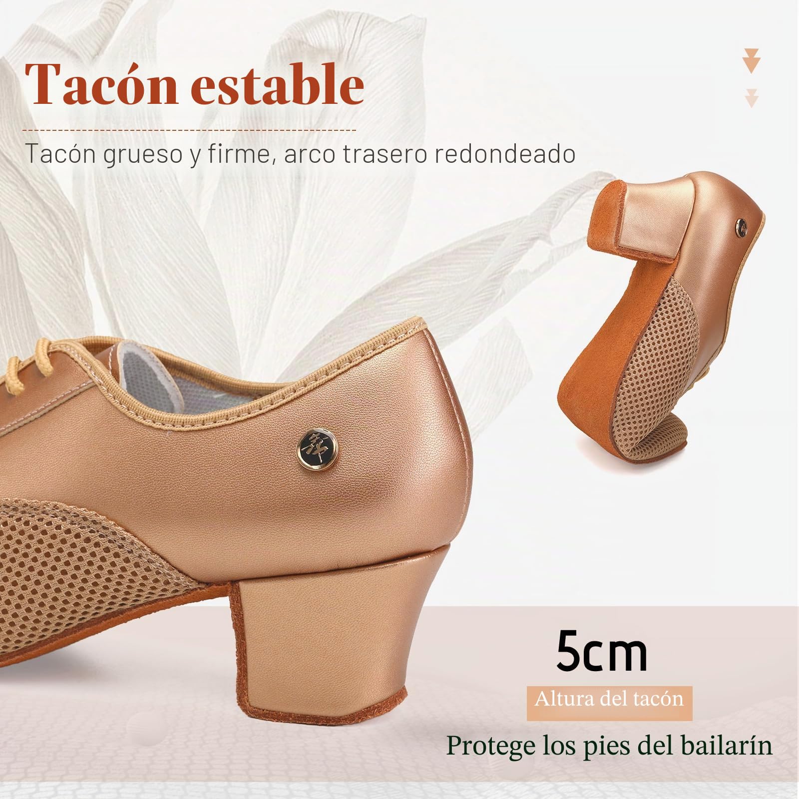 Zapatos de Baile Latino Mujer Punta Cerrada Practica Salsa Tango Performance Zapatos Baile de Salon con Tacón de 5cm Suela de Ante