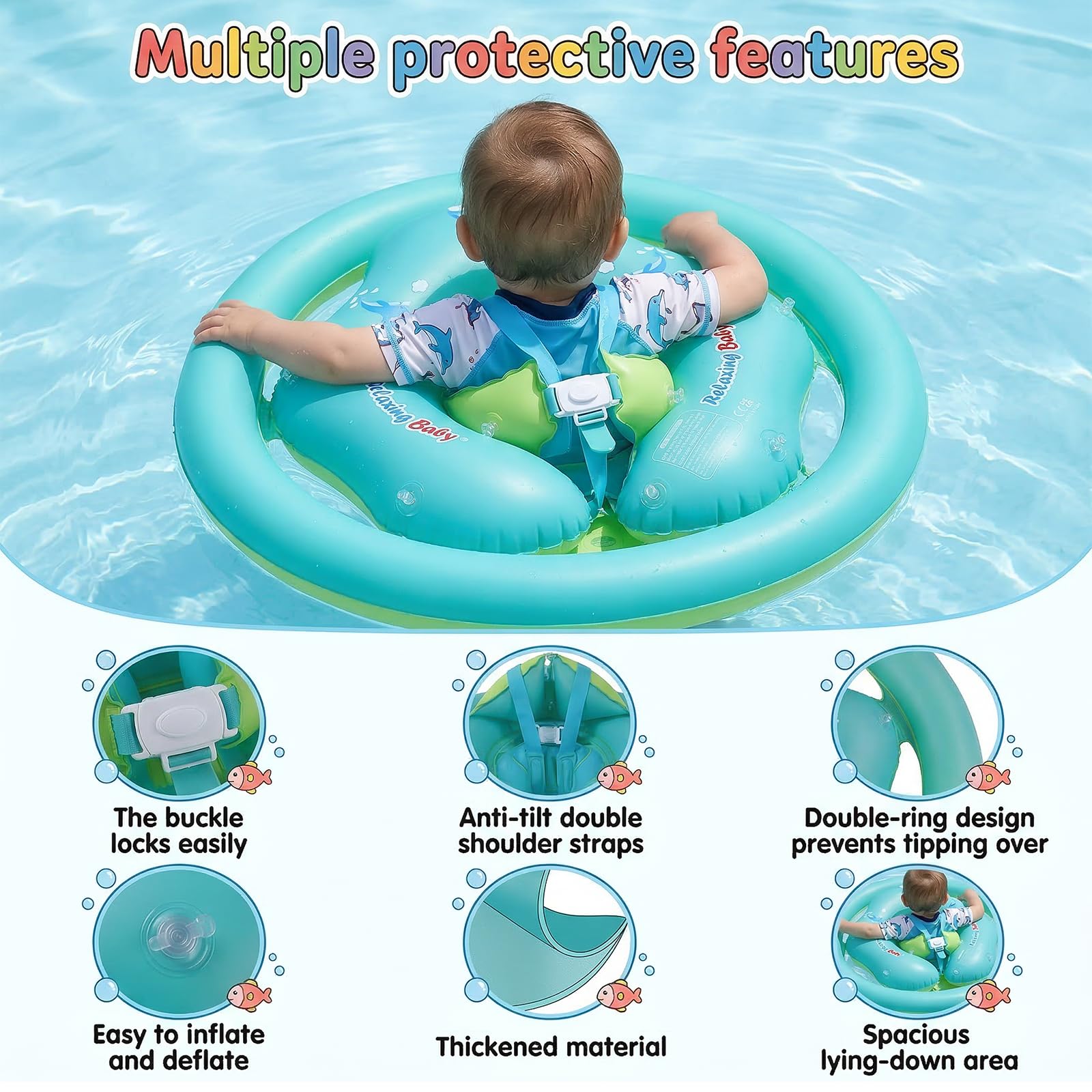 Flotador para Bebés con Parasol Extraíble UPF50+ Flotador para niños de 1 a 3 años (12 a 36 Meses). Asiento de Natación, Piscina Infantil, Juguete de Ayuda para Nadar, Flotador de Piscina.