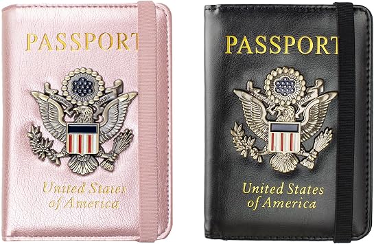 2 Passport Holder Cover and Card Case Slot Combo RFID Blocking Leather Travel Passport Wallet for Men and Women US Passport Protector Document Organizer